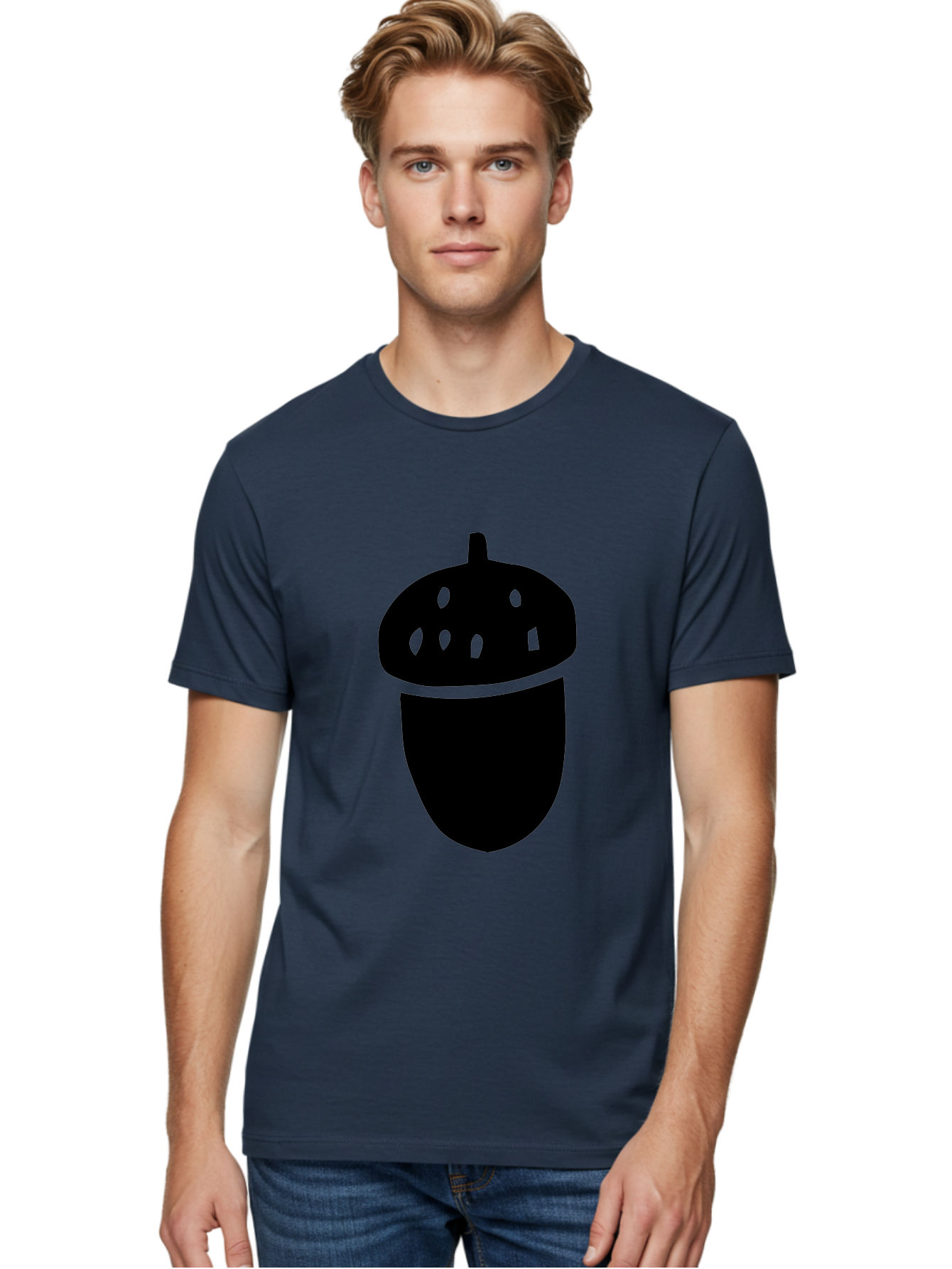 Acorn Men'S Graphic Tee, 100% Cotton, Comfortable Casual Summer Wear, Machine Washable, Acorn Silhouette, Oak Tree Symbol, Forest Icon, Nature Emblem, Earthy Design, Simple Graphics, Minimalist Art -  Aaa579
