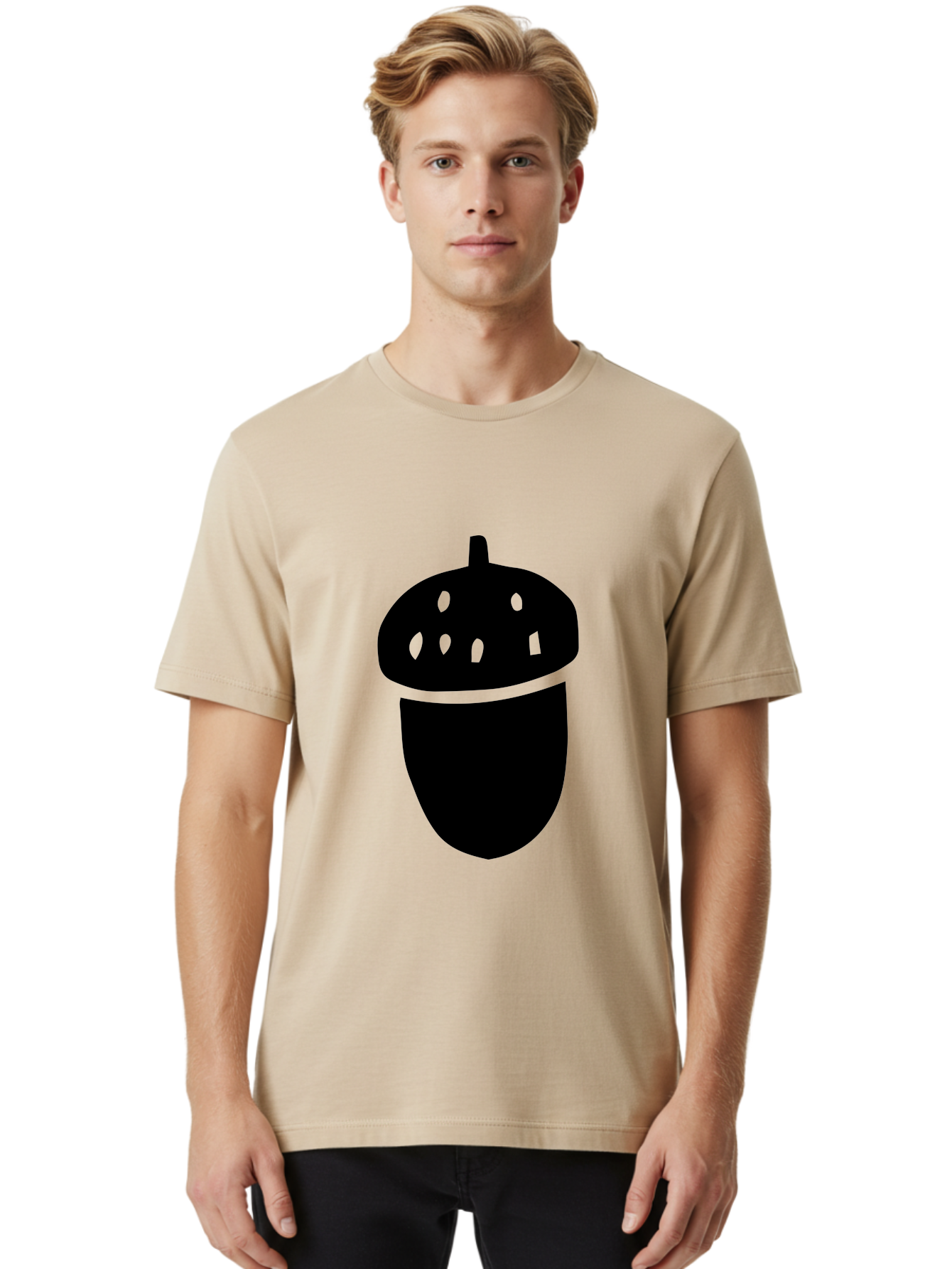 Acorn Men'S Graphic Tee, 100% Cotton, Comfortable Casual Summer Wear, Machine Washable, Acorn Silhouette, Oak Tree Symbol, Forest Icon, Nature Emblem, Earthy Design, Simple Graphics, Minimalist Art -  Aaa579