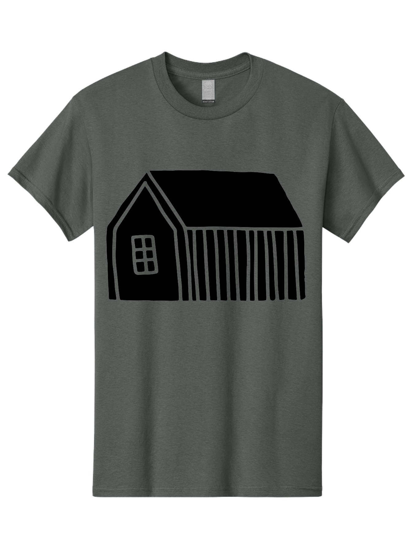 Barn Men'S Graphic Tee, 100% Cotton, Comfortable Casual Summer Wear, Machine Washable, Barn Illustration, Simple Design, Rural Architecture, Farm Building, Minimalist Art, Country Style, Black Silhouette, Green Outline -  Aaa580