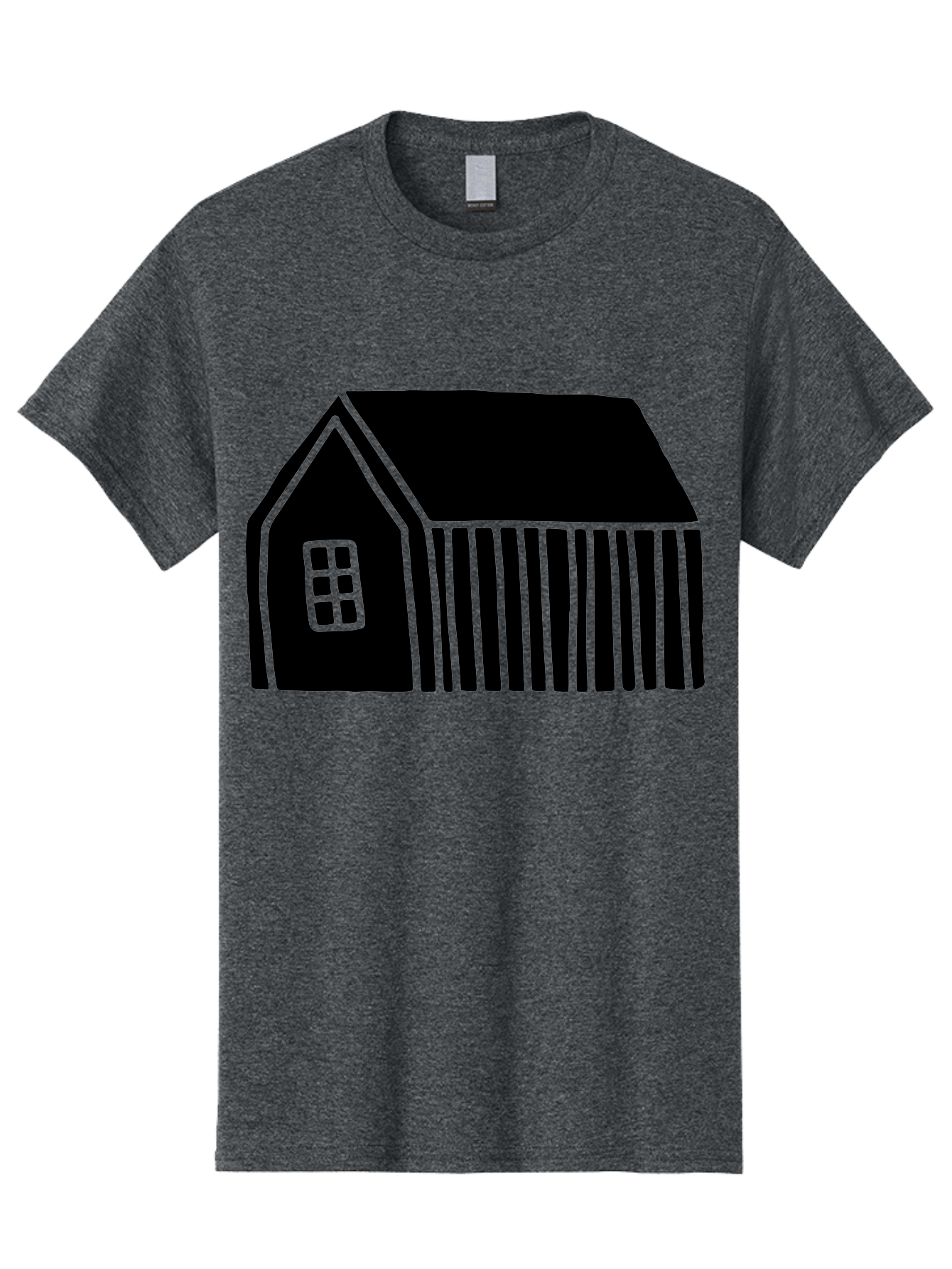 Barn Men'S Graphic Tee, 100% Cotton, Comfortable Casual Summer Wear, Machine Washable, Barn Illustration, Simple Design, Rural Architecture, Farm Building, Minimalist Art, Country Style, Black Silhouette, Green Outline -  Aaa580