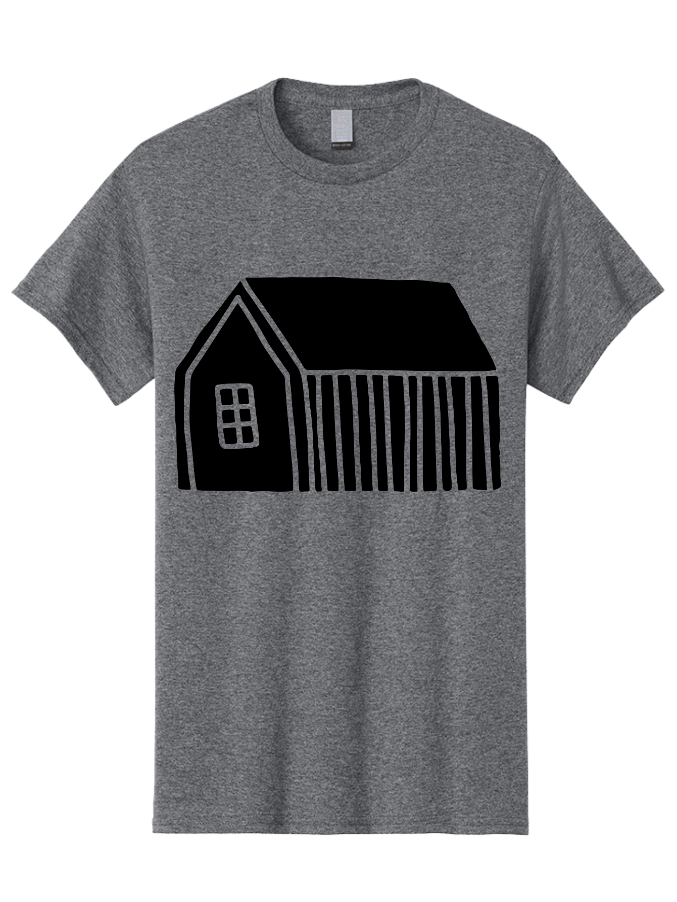 Barn Men'S Graphic Tee, 100% Cotton, Comfortable Casual Summer Wear, Machine Washable, Barn Illustration, Simple Design, Rural Architecture, Farm Building, Minimalist Art, Country Style, Black Silhouette, Green Outline -  Aaa580