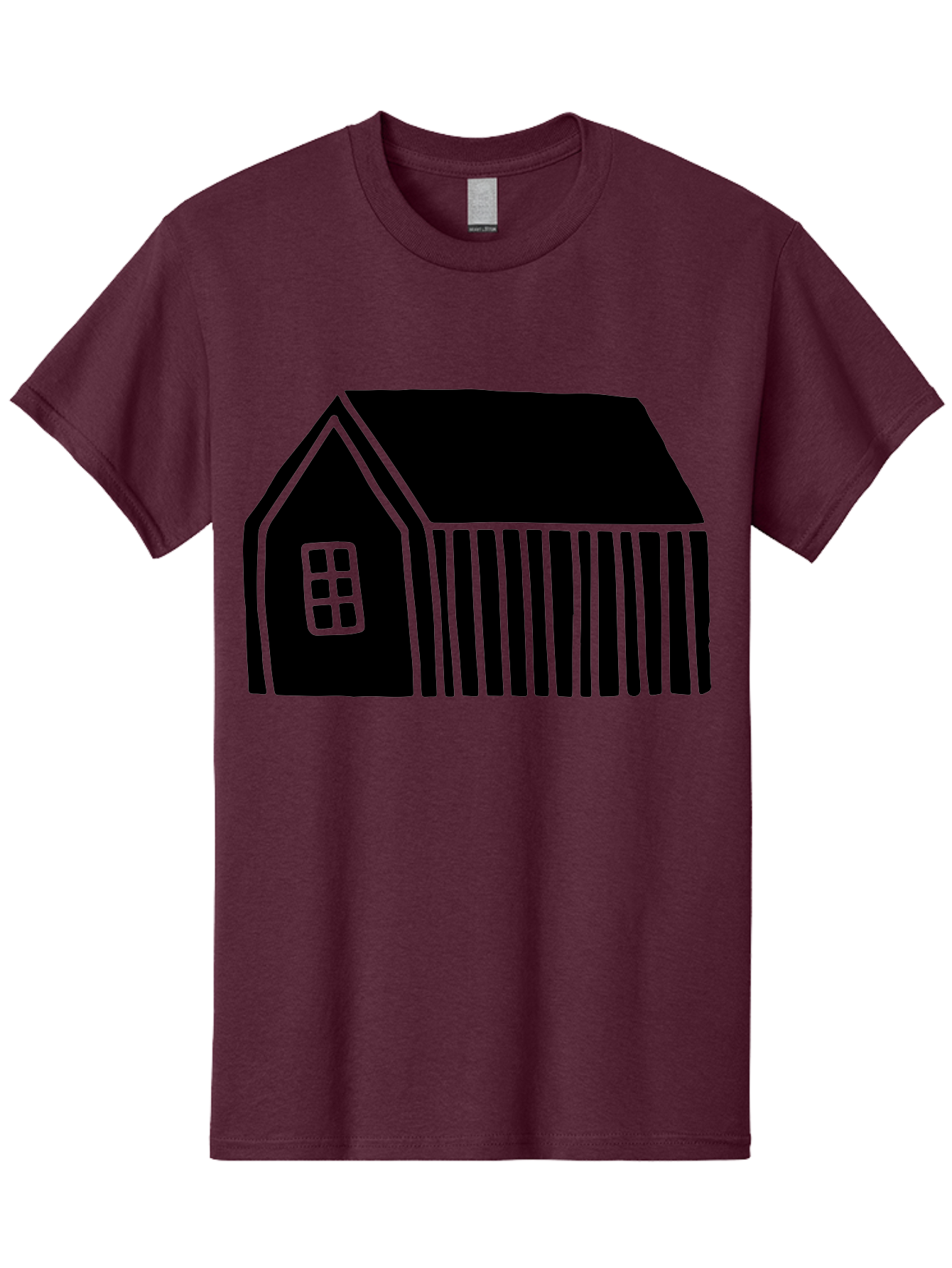 Barn Men'S Graphic Tee, 100% Cotton, Comfortable Casual Summer Wear, Machine Washable, Barn Illustration, Simple Design, Rural Architecture, Farm Building, Minimalist Art, Country Style, Black Silhouette, Green Outline -  Aaa580