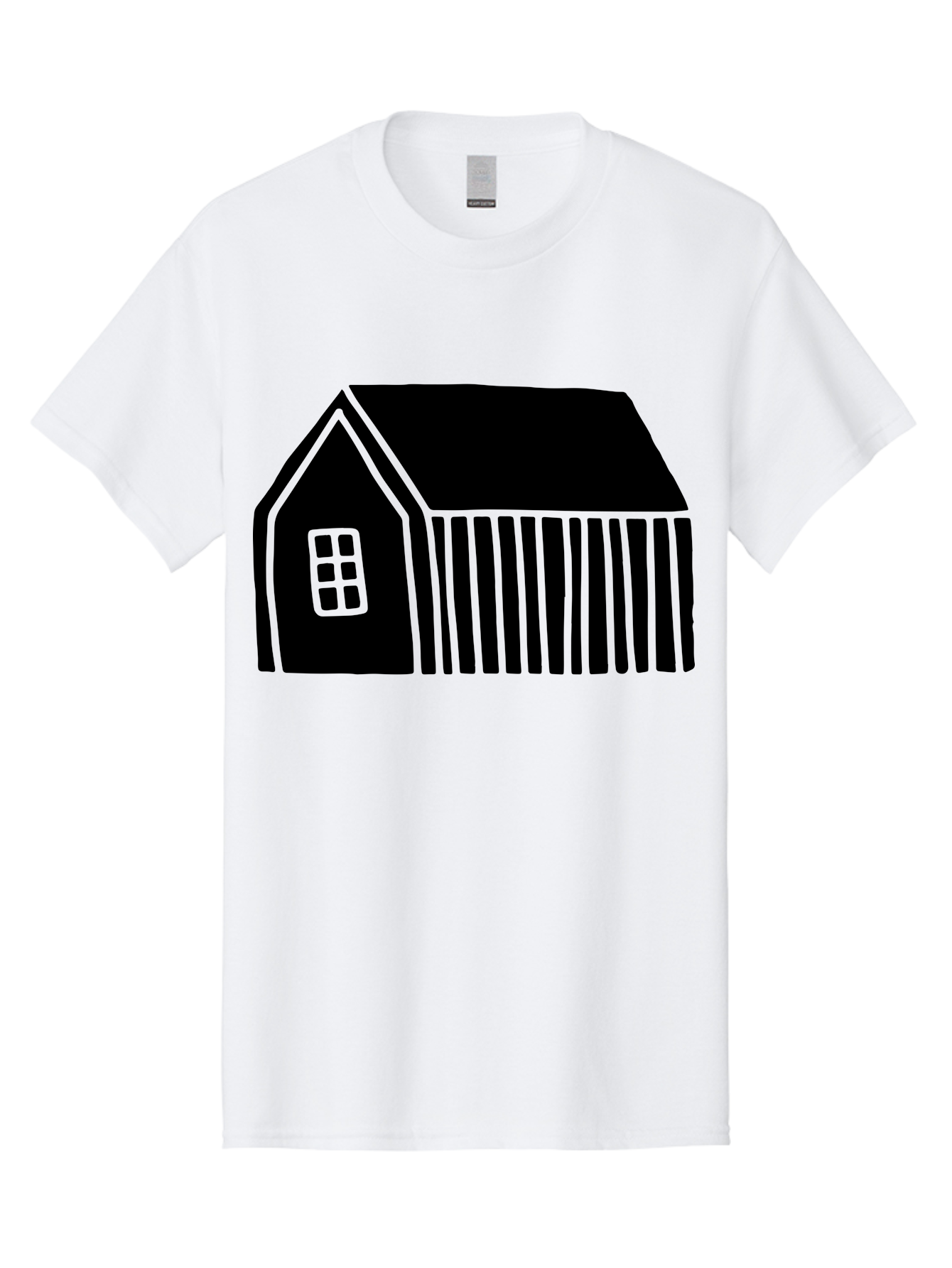 Barn Men'S Graphic Tee, 100% Cotton, Comfortable Casual Summer Wear, Machine Washable, Barn Illustration, Simple Design, Rural Architecture, Farm Building, Minimalist Art, Country Style, Black Silhouette, Green Outline -  Aaa580