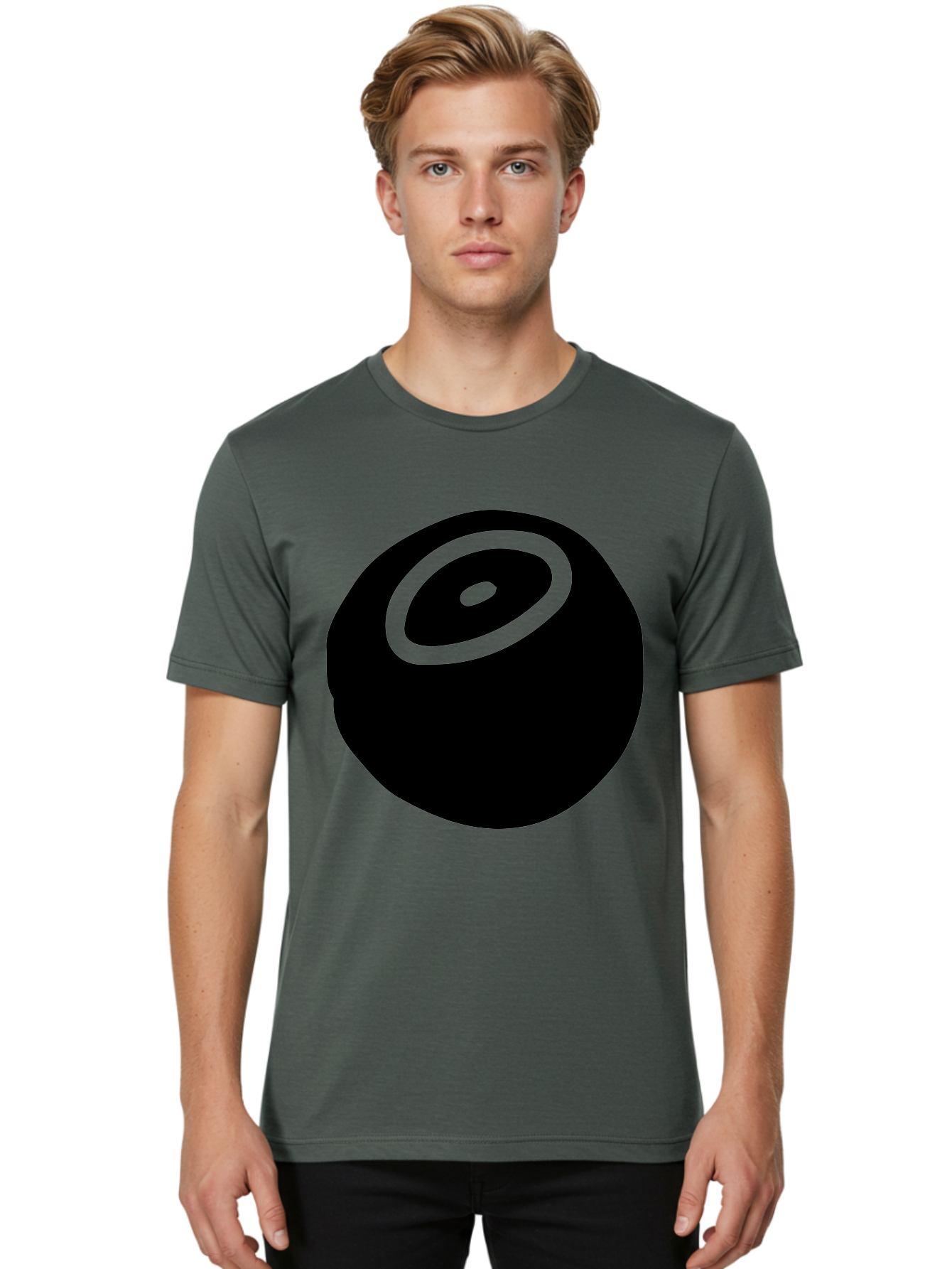 Black-Circle Men'S Graphic Tee, 100% Cotton, Comfortable Casual Summer Wear, Machine Washable, Stylized Black Circle, Neon Green Accents, Abstract Design, Simple Shapes, Modern Art, Contemporary Graphics, Minimalist Style -  Aaa582