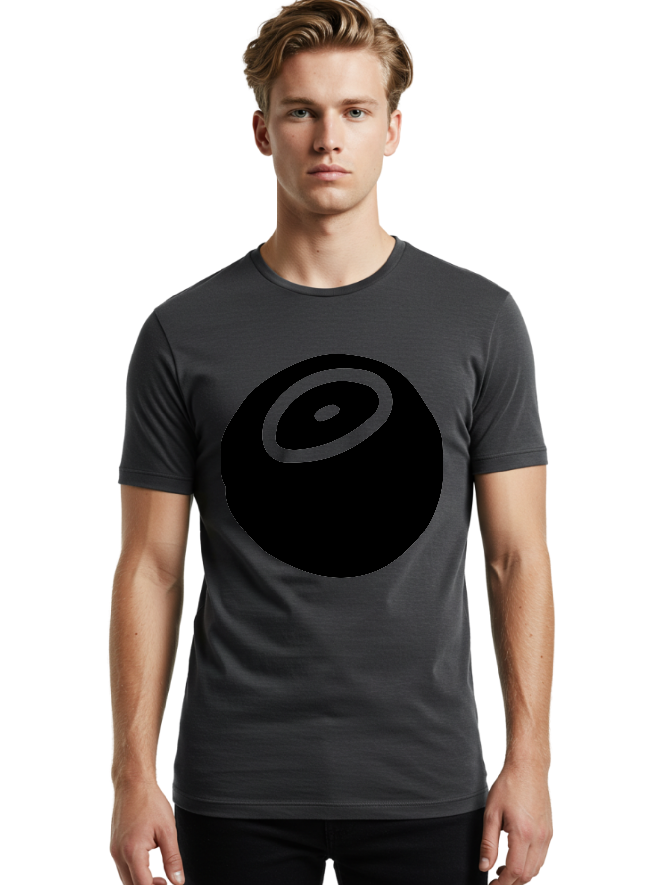 Black-Circle Men'S Graphic Tee, 100% Cotton, Comfortable Casual Summer Wear, Machine Washable, Stylized Black Circle, Neon Green Accents, Abstract Design, Simple Shapes, Modern Art, Contemporary Graphics, Minimalist Style -  Aaa582