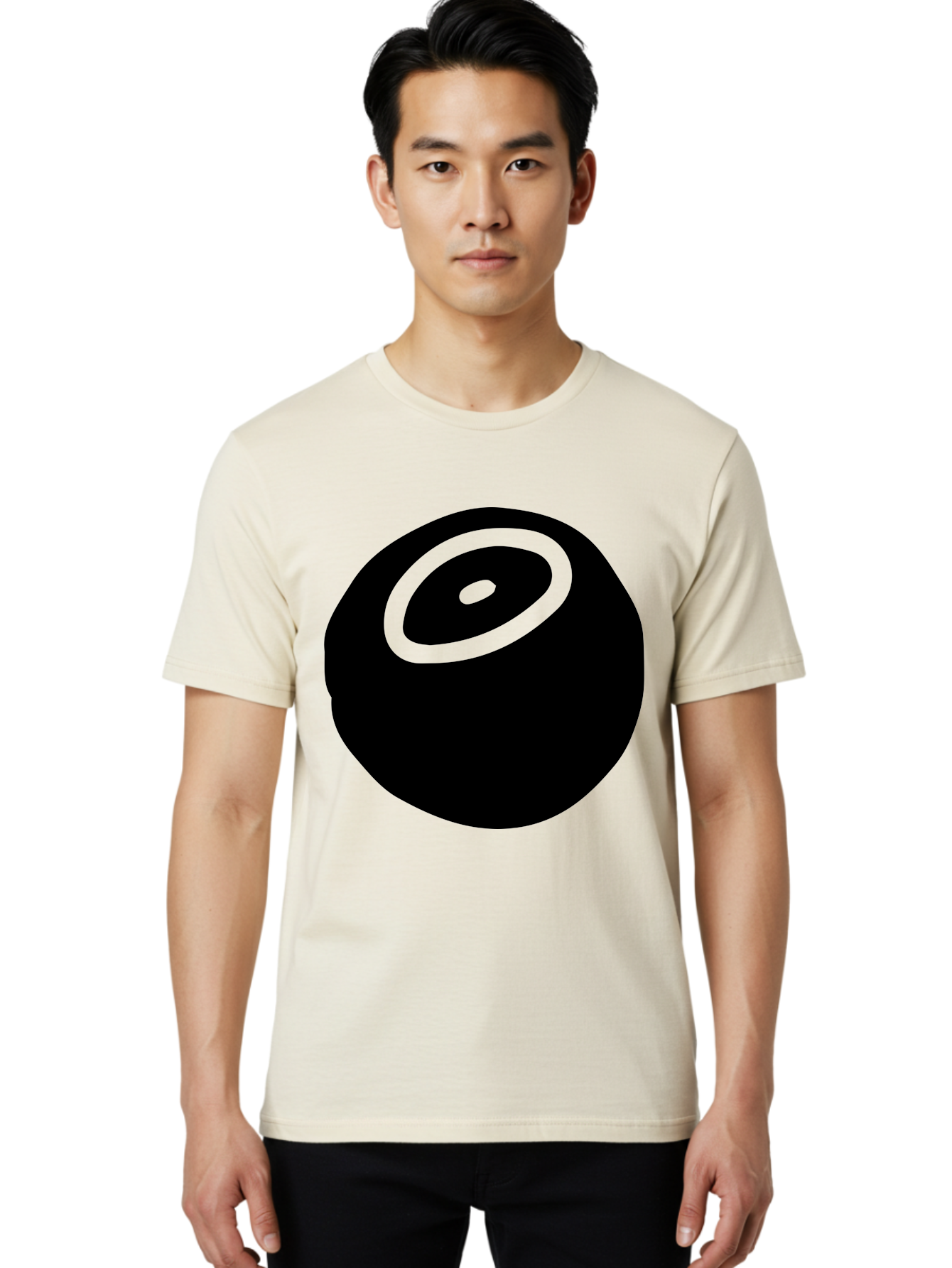 Black-Circle Men'S Graphic Tee, 100% Cotton, Comfortable Casual Summer Wear, Machine Washable, Stylized Black Circle, Neon Green Accents, Abstract Design, Simple Shapes, Modern Art, Contemporary Graphics, Minimalist Style -  Aaa582