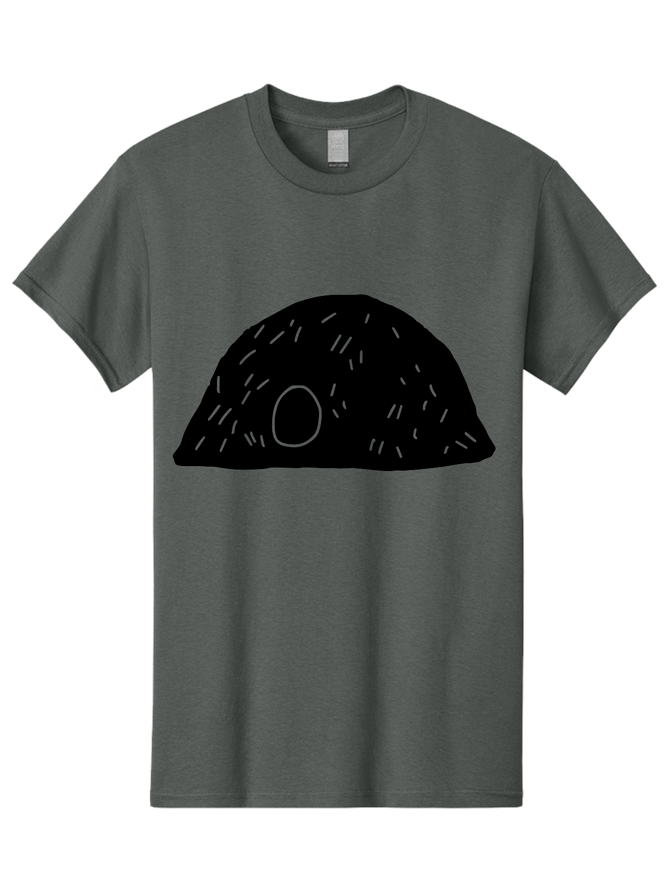 Black-Mushroom Men'S Graphic Tee, 100% Cotton, Comfortable Casual Summer Wear, Machine Washable, Black Dome Shape, Green Neon Lines, Abstract Art, Futuristic Design, Modern Graphic, Minimalist Style, Simple Shapes, Neon Accents -  Aaa584