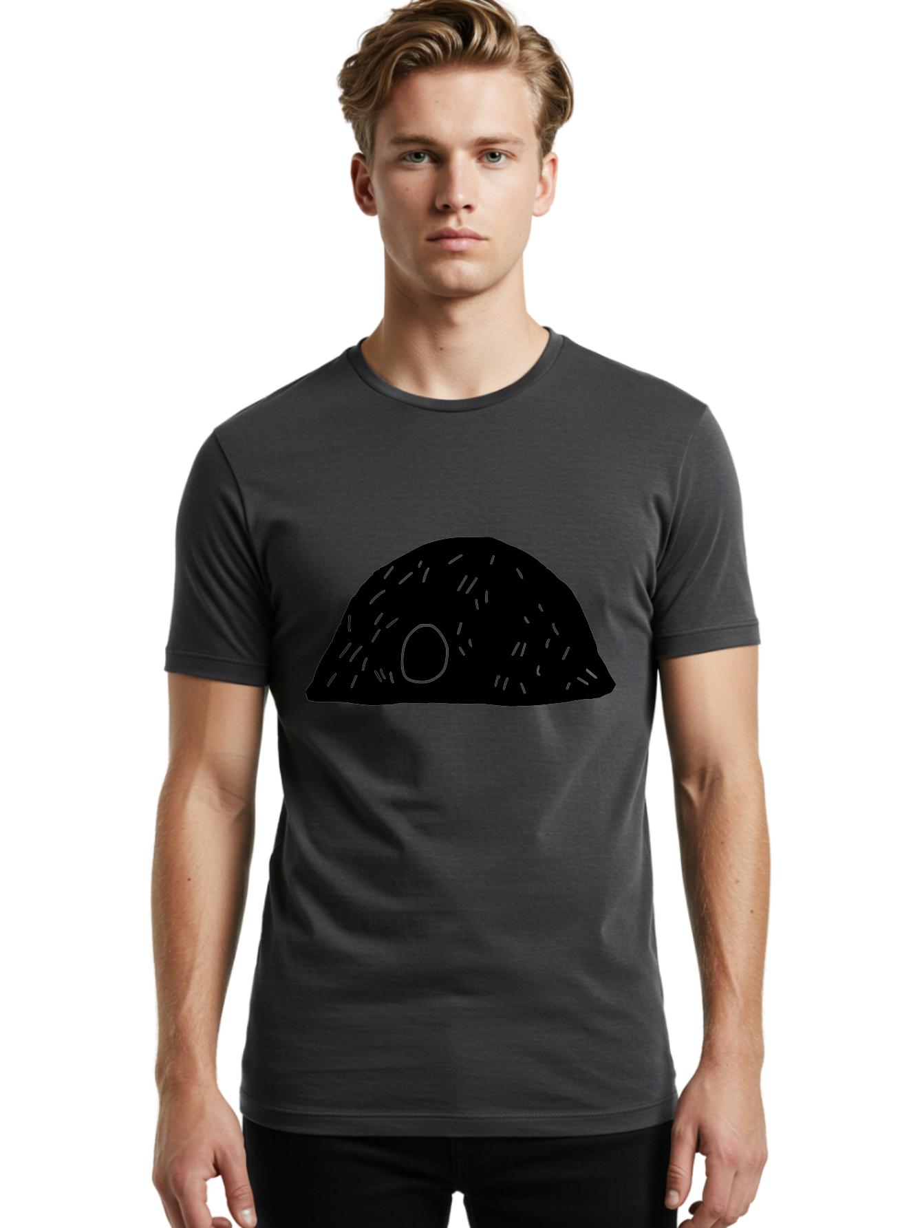 Black-Mushroom Men'S Graphic Tee, 100% Cotton, Comfortable Casual Summer Wear, Machine Washable, Black Dome Shape, Green Neon Lines, Abstract Art, Futuristic Design, Modern Graphic, Minimalist Style, Simple Shapes, Neon Accents -  Aaa584
