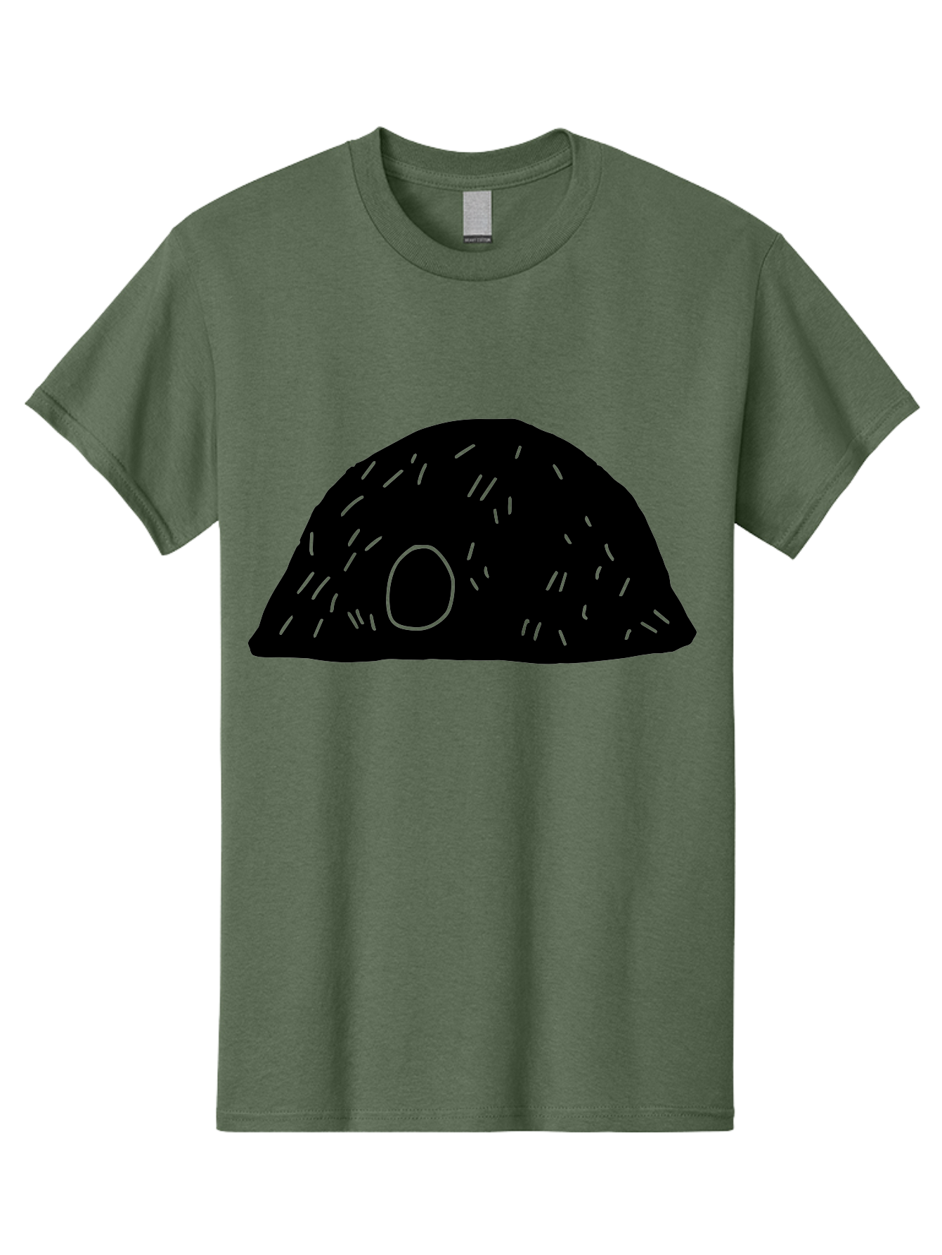Black-Mushroom Men'S Graphic Tee, 100% Cotton, Comfortable Casual Summer Wear, Machine Washable, Black Dome Shape, Green Neon Lines, Abstract Art, Futuristic Design, Modern Graphic, Minimalist Style, Simple Shapes, Neon Accents -  Aaa584