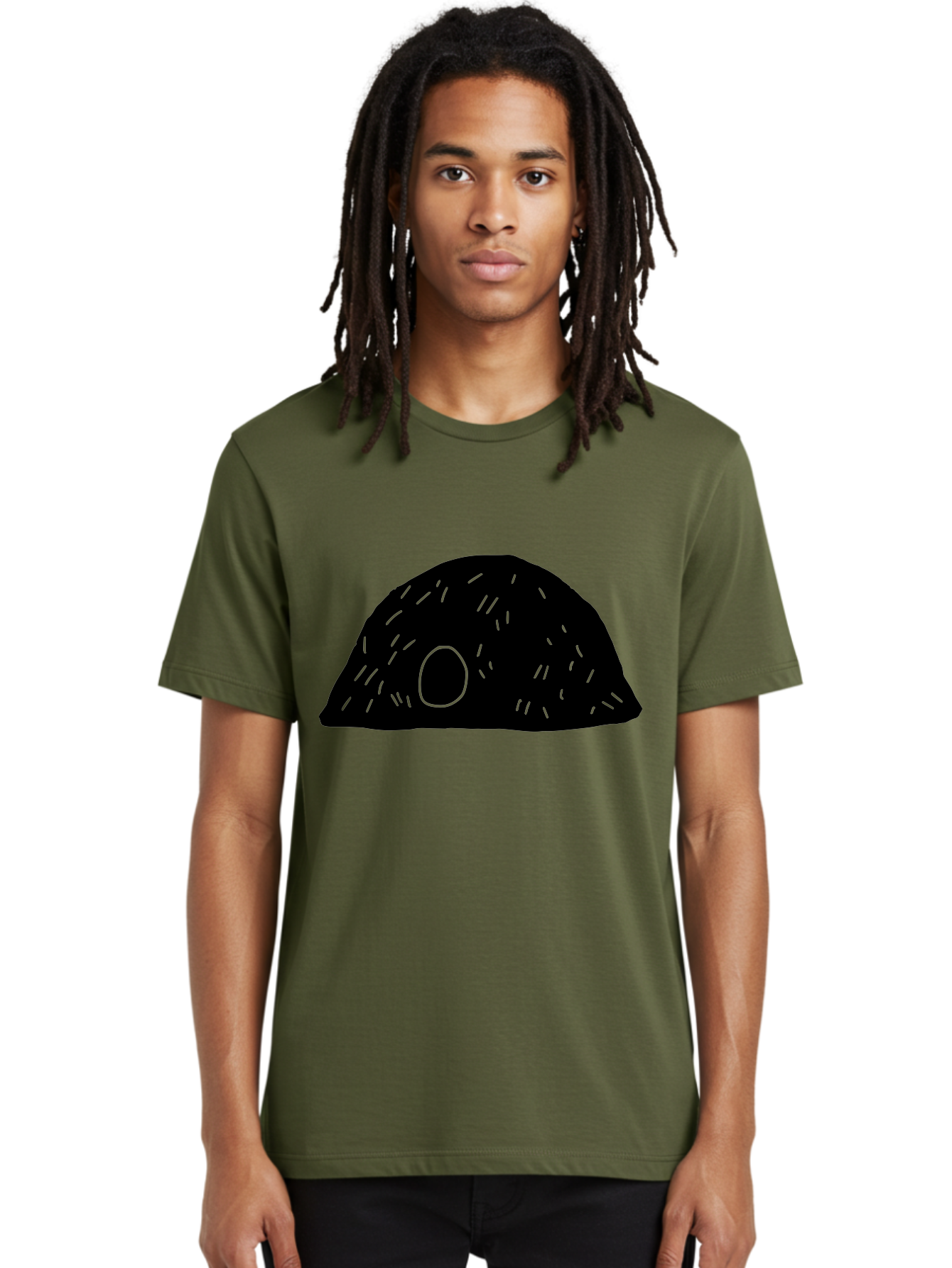 Black-Mushroom Men'S Graphic Tee, 100% Cotton, Comfortable Casual Summer Wear, Machine Washable, Black Dome Shape, Green Neon Lines, Abstract Art, Futuristic Design, Modern Graphic, Minimalist Style, Simple Shapes, Neon Accents -  Aaa584