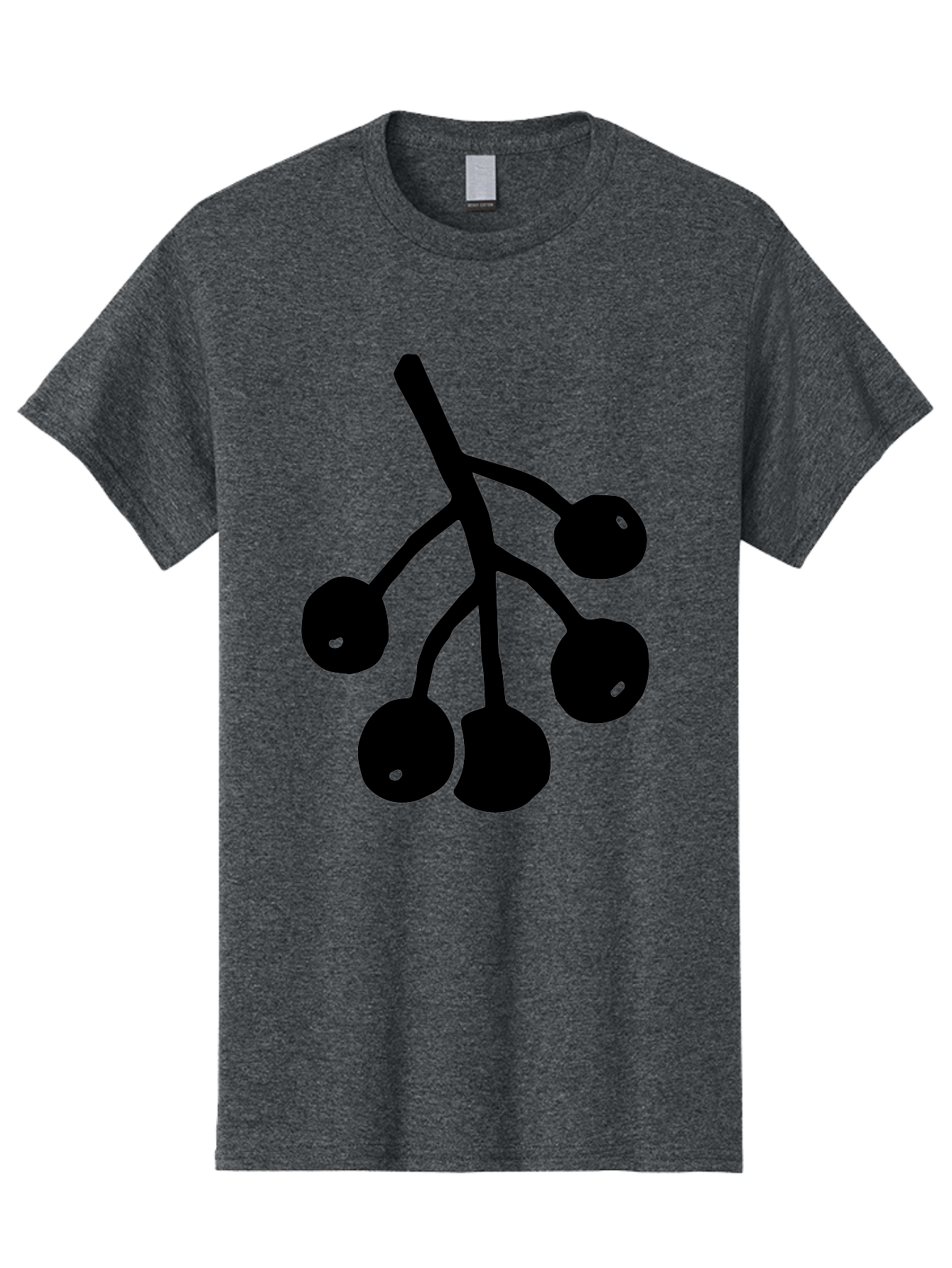 Five-Cherries Men'S Graphic Tee, 100% Cotton, Comfortable Casual Summer Wear, Machine Washable, Black Cherries Silhouette, Minimalist Design, Fruit Icon, Cherry Stem, Simple Graphics, Vector Illustration, Bold Silhouette, -  Aaa589