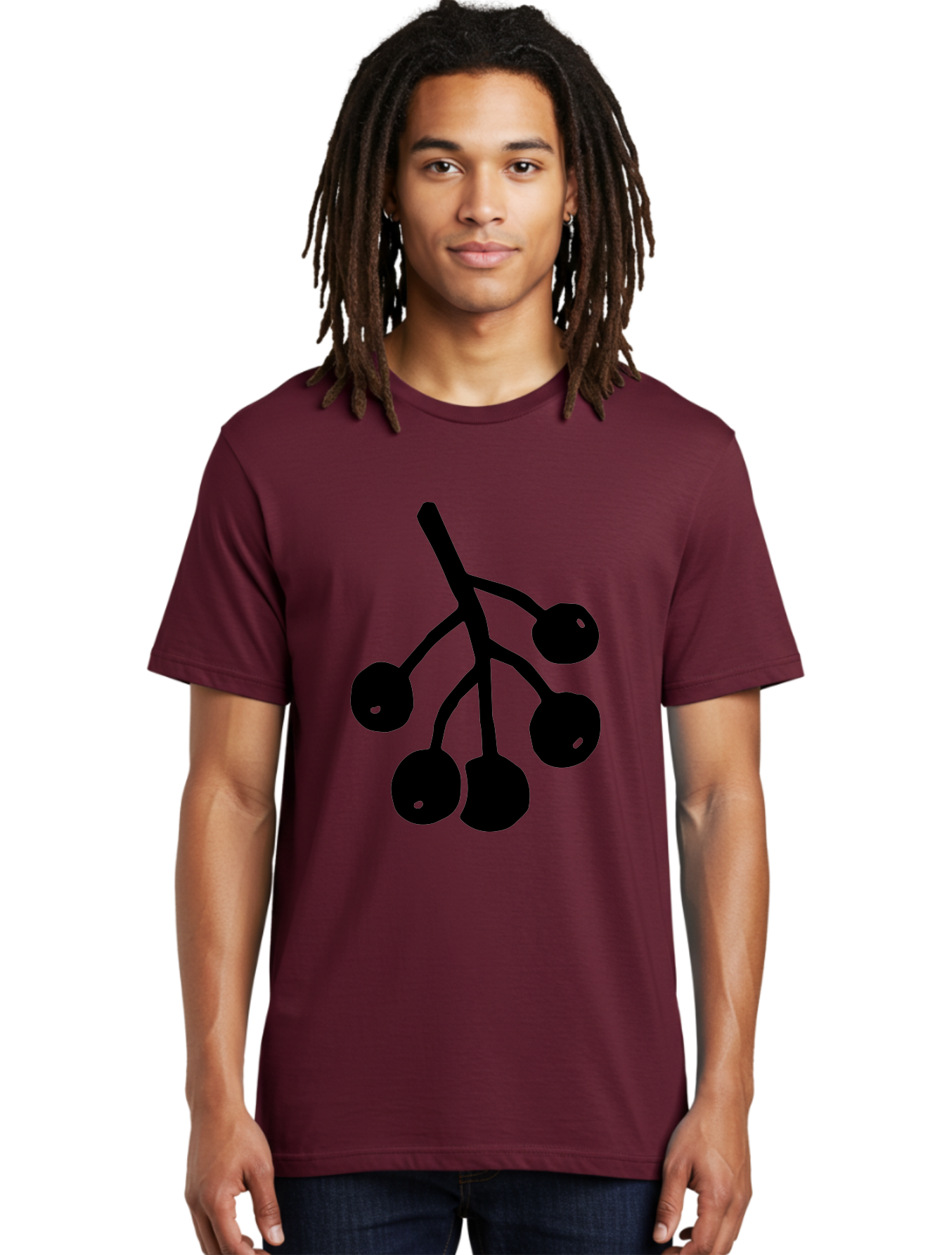 Five-Cherries Men'S Graphic Tee, 100% Cotton, Comfortable Casual Summer Wear, Machine Washable, Black Cherries Silhouette, Minimalist Design, Fruit Icon, Cherry Stem, Simple Graphics, Vector Illustration, Bold Silhouette, -  Aaa589