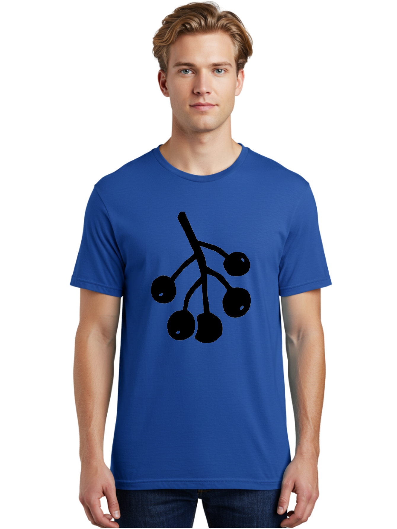 Five-Cherries Men'S Graphic Tee, 100% Cotton, Comfortable Casual Summer Wear, Machine Washable, Black Cherries Silhouette, Minimalist Design, Fruit Icon, Cherry Stem, Simple Graphics, Vector Illustration, Bold Silhouette, -  Aaa589