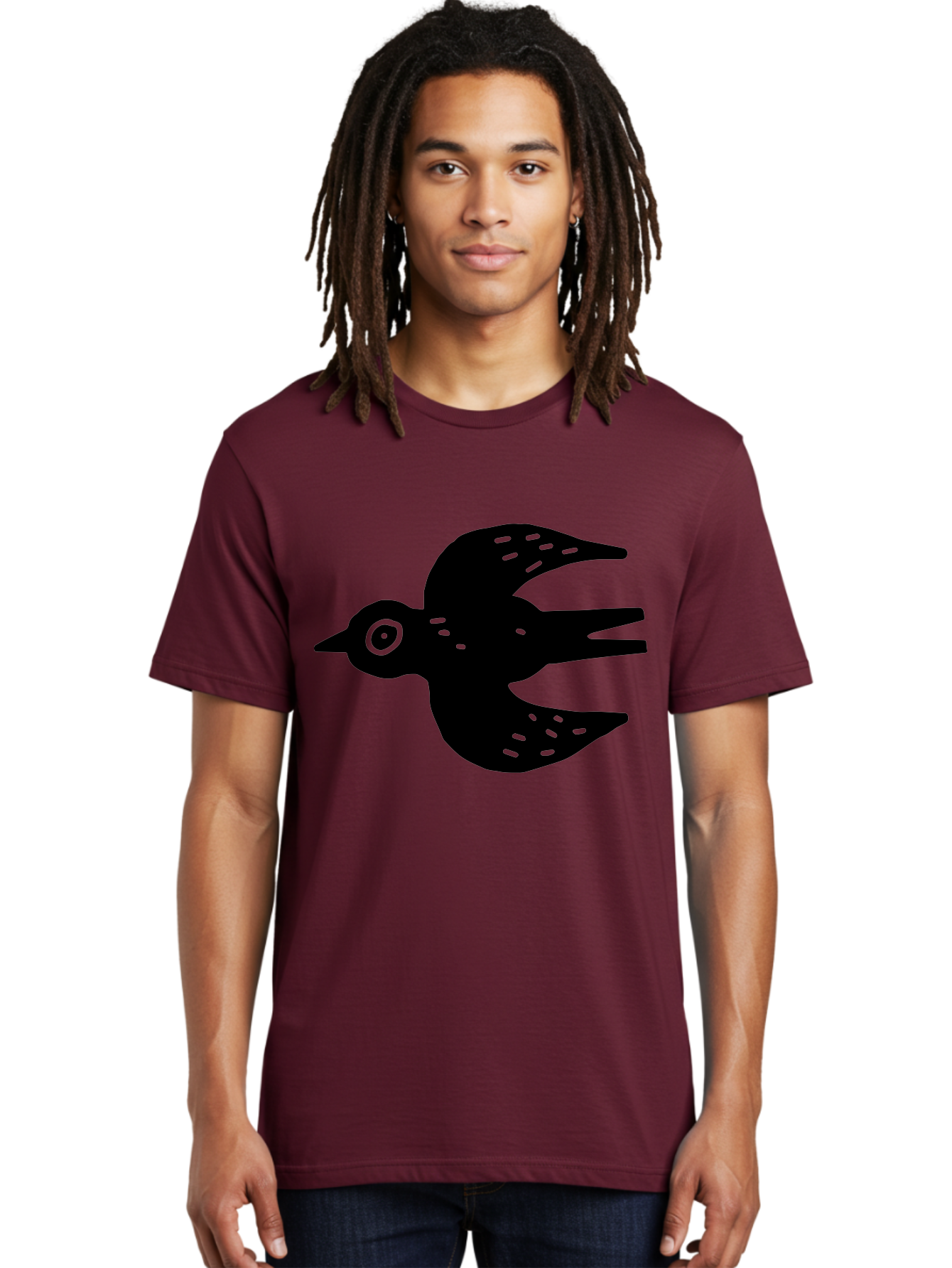 Flying-Bird Men'S Graphic Tee, 100% Cotton, Comfortable Casual Summer Wear, Machine Washable, Black Bird Silhouette, Bird In Flight, Simple Design, Graphic Illustration, Minimalist Art, Wildlife Symbol, Flying Bird, Abstract Shape, -  Aaa591