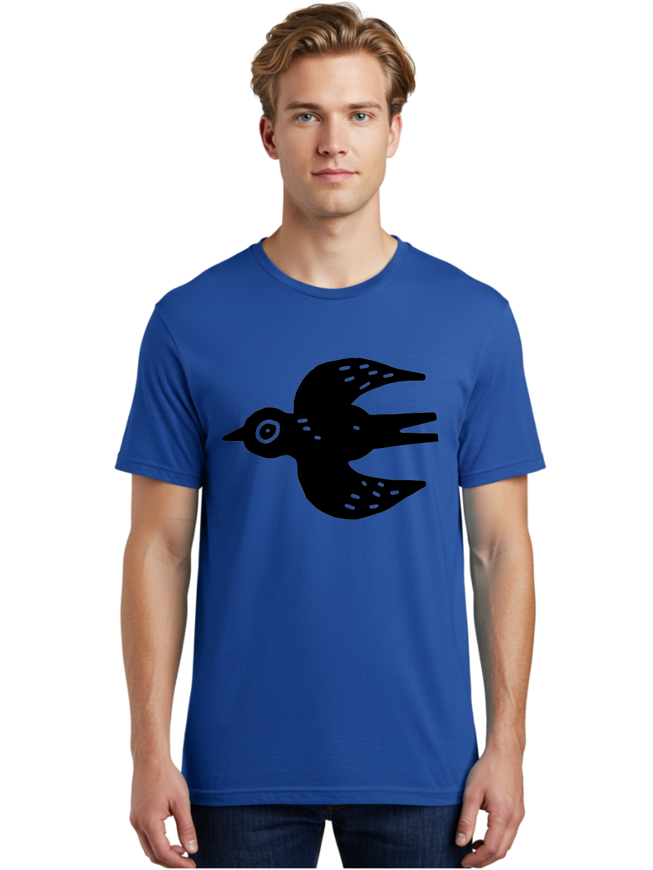 Flying-Bird Men'S Graphic Tee, 100% Cotton, Comfortable Casual Summer Wear, Machine Washable, Black Bird Silhouette, Bird In Flight, Simple Design, Graphic Illustration, Minimalist Art, Wildlife Symbol, Flying Bird, Abstract Shape, -  Aaa591