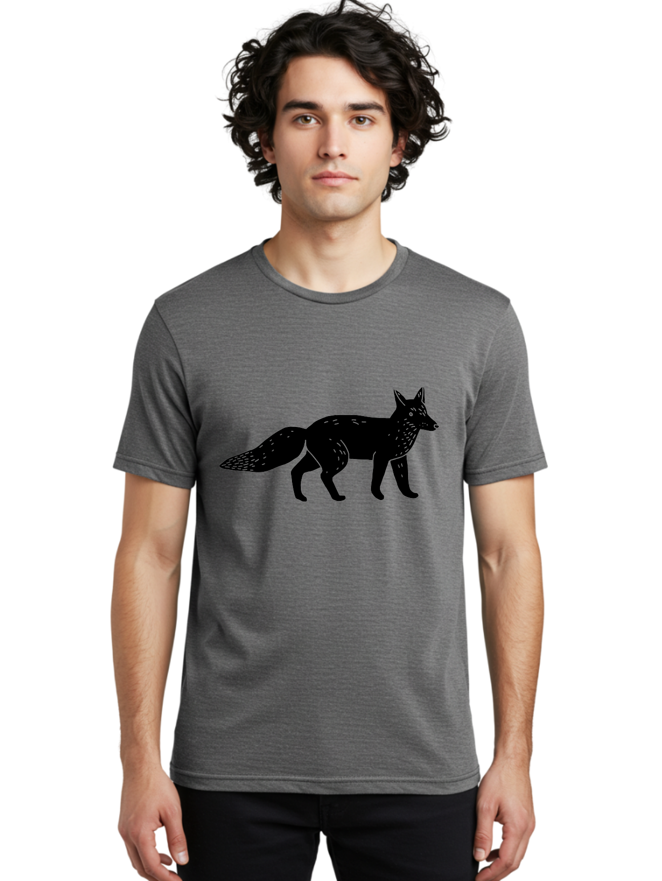 Fox-Silhouette Men'S Graphic Tee, 100% Cotton, Comfortable Casual Summer Wear, Machine Washable, Fox Silhouette, Black Fox Graphic, Wildlife Illustration, Animal Art, Forest Creature, Wild Animal, Graphic Design -  Aaa595