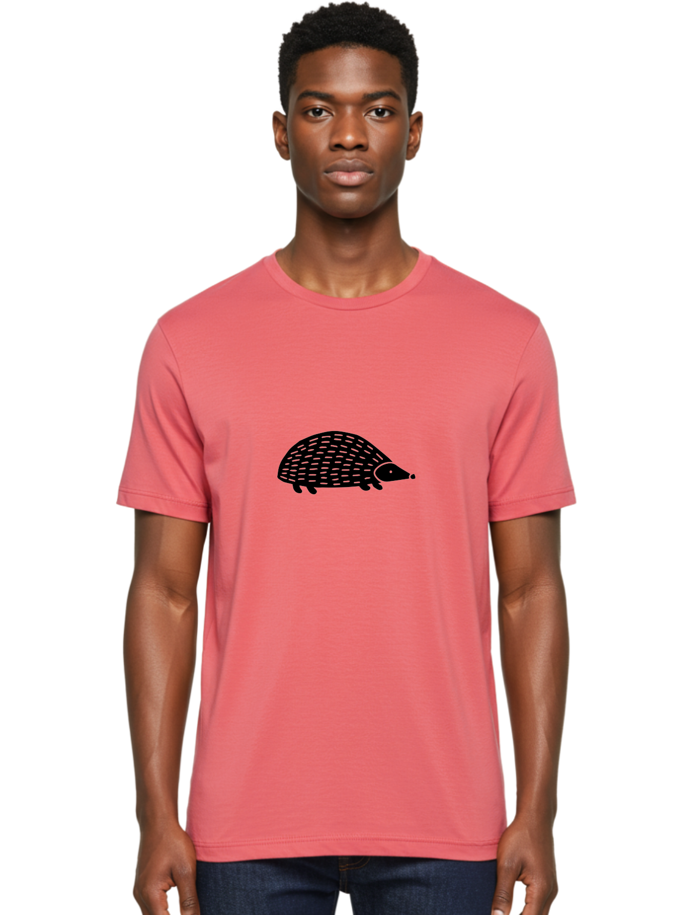 Hedgehog-1 Men'S Graphic Tee, 100% Cotton, Comfortable Casual Summer Wear, Machine Washable, Hedgehog Illustration, Minimalist Design, Simple Graphics, Cute Animal, Quills Texture, Cartoon Style, Wildlife Art, Prickly Creature, -  Aaa596