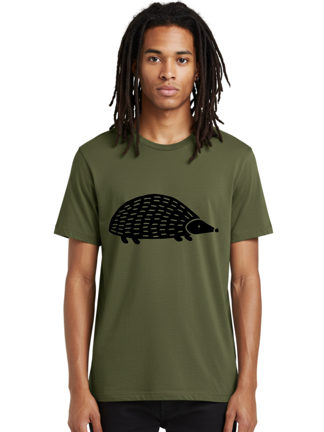 Hedgehog Men'S Graphic Tee, 100% Cotton, Comfortable Casual Summer Wear, Machine Washable, Hedgehog Silhouette, Simple Illustration, Minimalist Design, Cute Animal, Prickly Creature, Small Legs, Dotted Pattern, Bold Lines, Quirky Art -  Aaa597