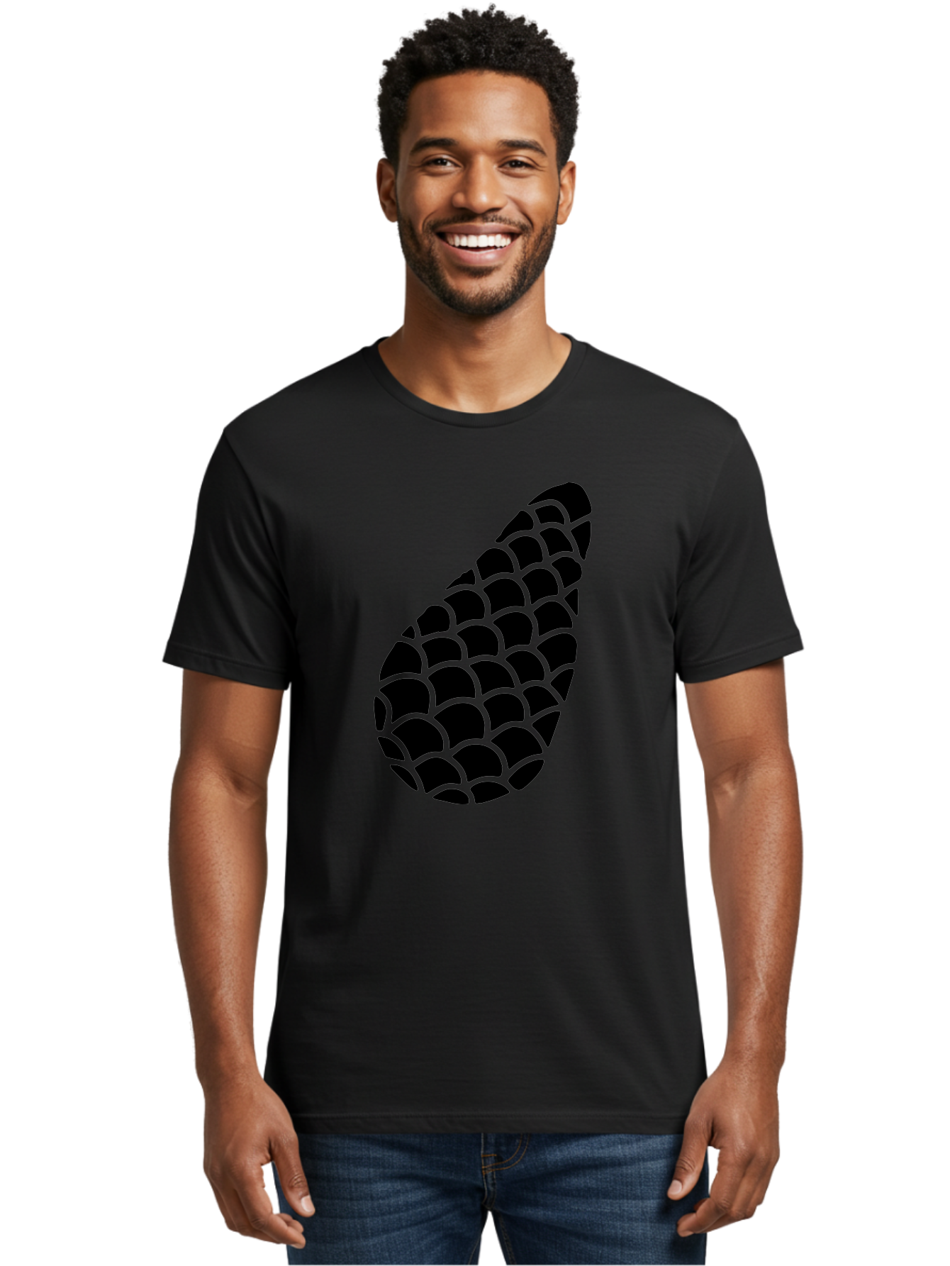 Hops-Cone Men'S Graphic Tee, 100% Cotton, Comfortable Casual Summer Wear, Machine Washable, Hops Silhouette, Beer Ingredient, Brewing Process, Black And Green Design, Abstract Pattern, Craft Beer, Unique Texture, Simple Graphic -  Aaa598