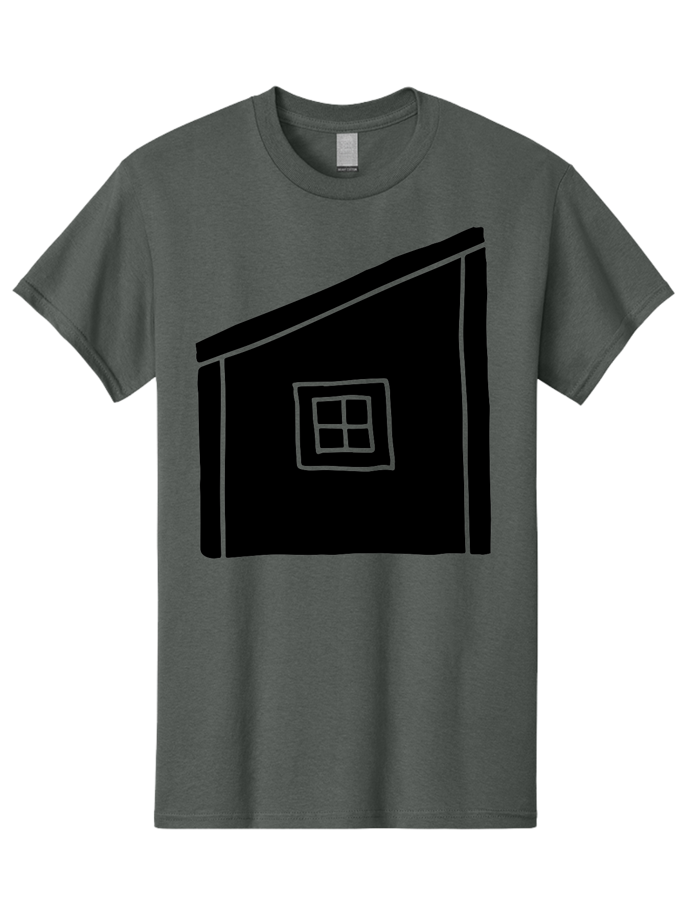 House Men'S Graphic Tee, 100% Cotton, Comfortable Casual Summer Wear, Machine Washable, Simple House Design, Minimalist Architecture, Black House Silhouette, Neon Green Outline, Four-Paned Window, Modern Home Decor, -  Aaa599
