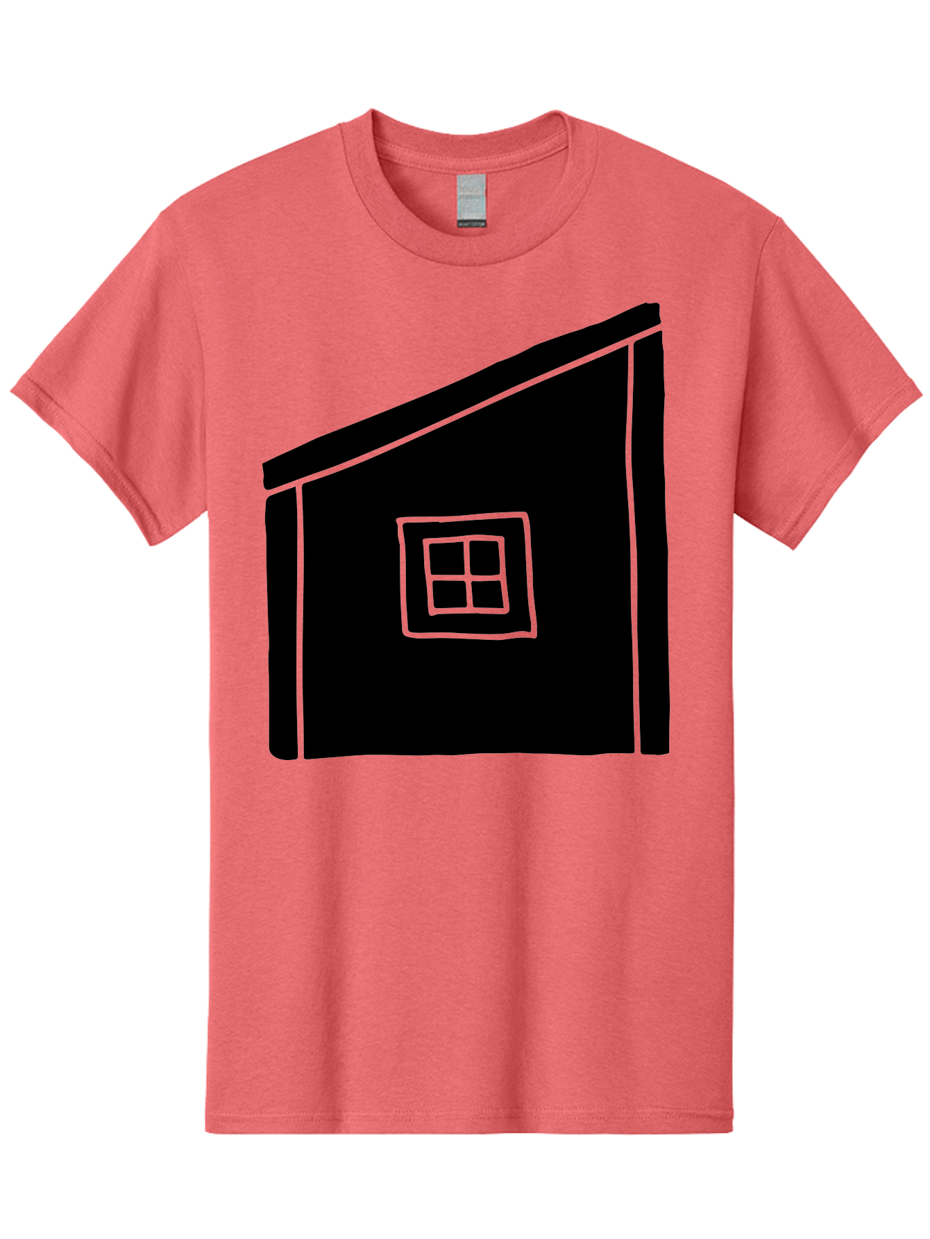 House Men'S Graphic Tee, 100% Cotton, Comfortable Casual Summer Wear, Machine Washable, Simple House Design, Minimalist Architecture, Black House Silhouette, Neon Green Outline, Four-Paned Window, Modern Home Decor, -  Aaa599