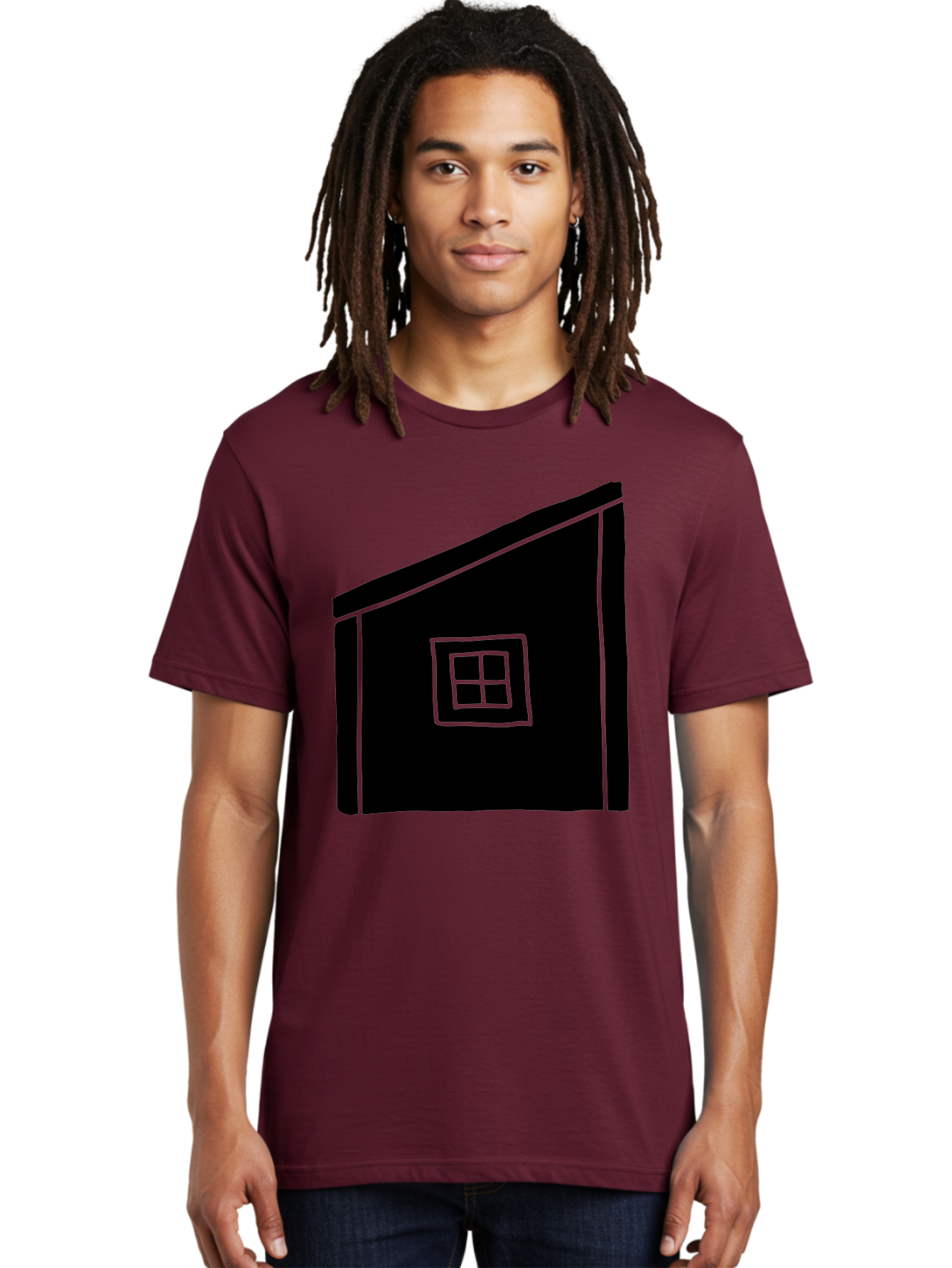 House Men'S Graphic Tee, 100% Cotton, Comfortable Casual Summer Wear, Machine Washable, Simple House Design, Minimalist Architecture, Black House Silhouette, Neon Green Outline, Four-Paned Window, Modern Home Decor, -  Aaa599