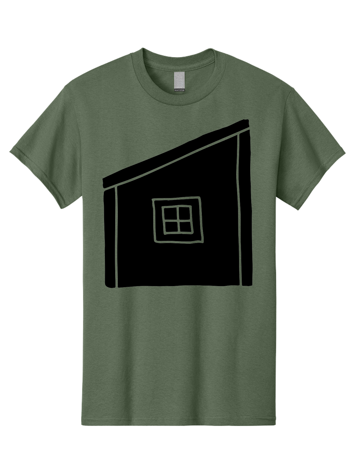 House Men'S Graphic Tee, 100% Cotton, Comfortable Casual Summer Wear, Machine Washable, Simple House Design, Minimalist Architecture, Black House Silhouette, Neon Green Outline, Four-Paned Window, Modern Home Decor, -  Aaa599