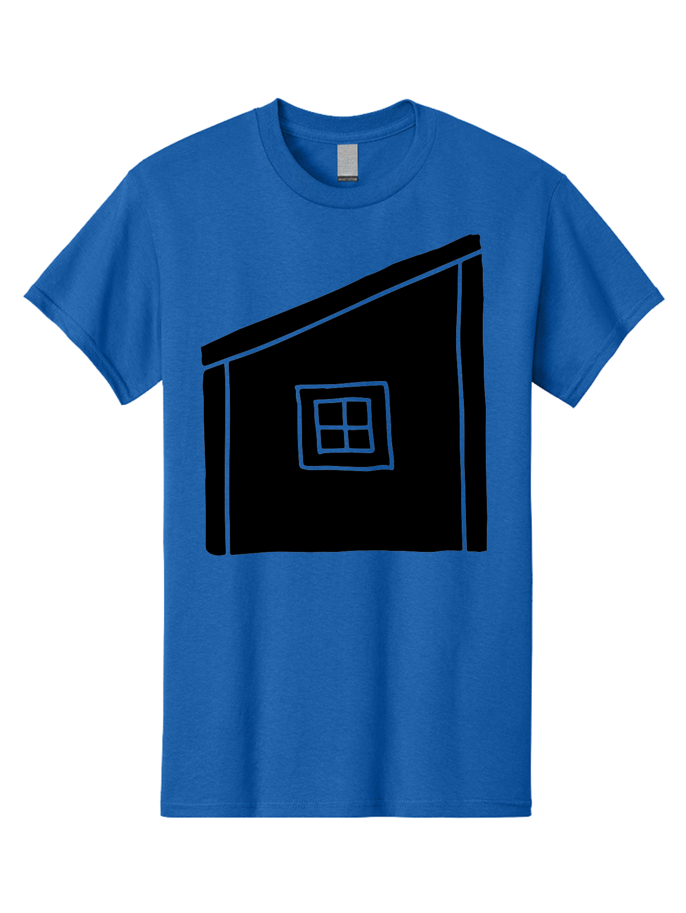 House Men'S Graphic Tee, 100% Cotton, Comfortable Casual Summer Wear, Machine Washable, Simple House Design, Minimalist Architecture, Black House Silhouette, Neon Green Outline, Four-Paned Window, Modern Home Decor, -  Aaa599