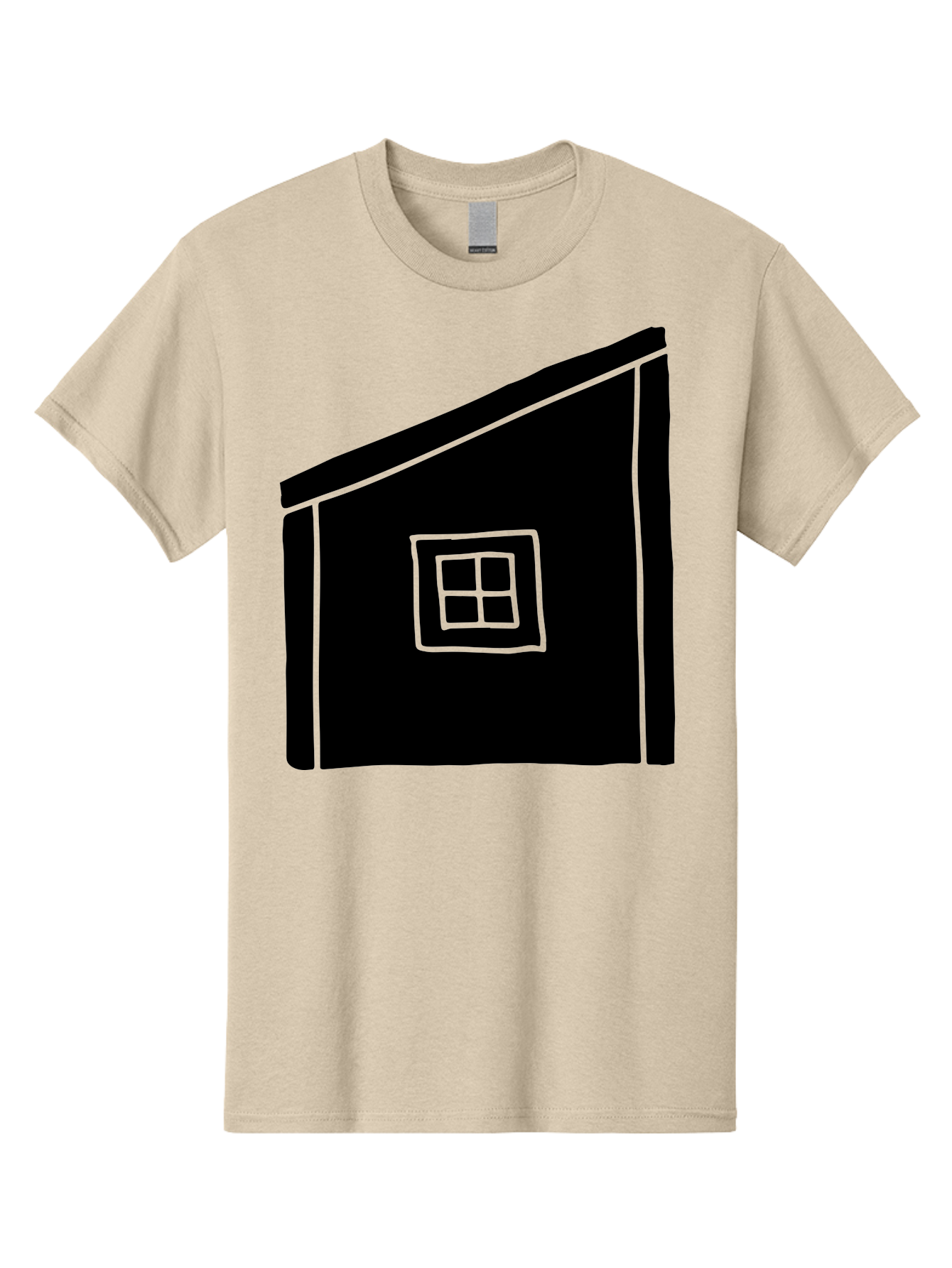 House Men'S Graphic Tee, 100% Cotton, Comfortable Casual Summer Wear, Machine Washable, Simple House Design, Minimalist Architecture, Black House Silhouette, Neon Green Outline, Four-Paned Window, Modern Home Decor, -  Aaa599
