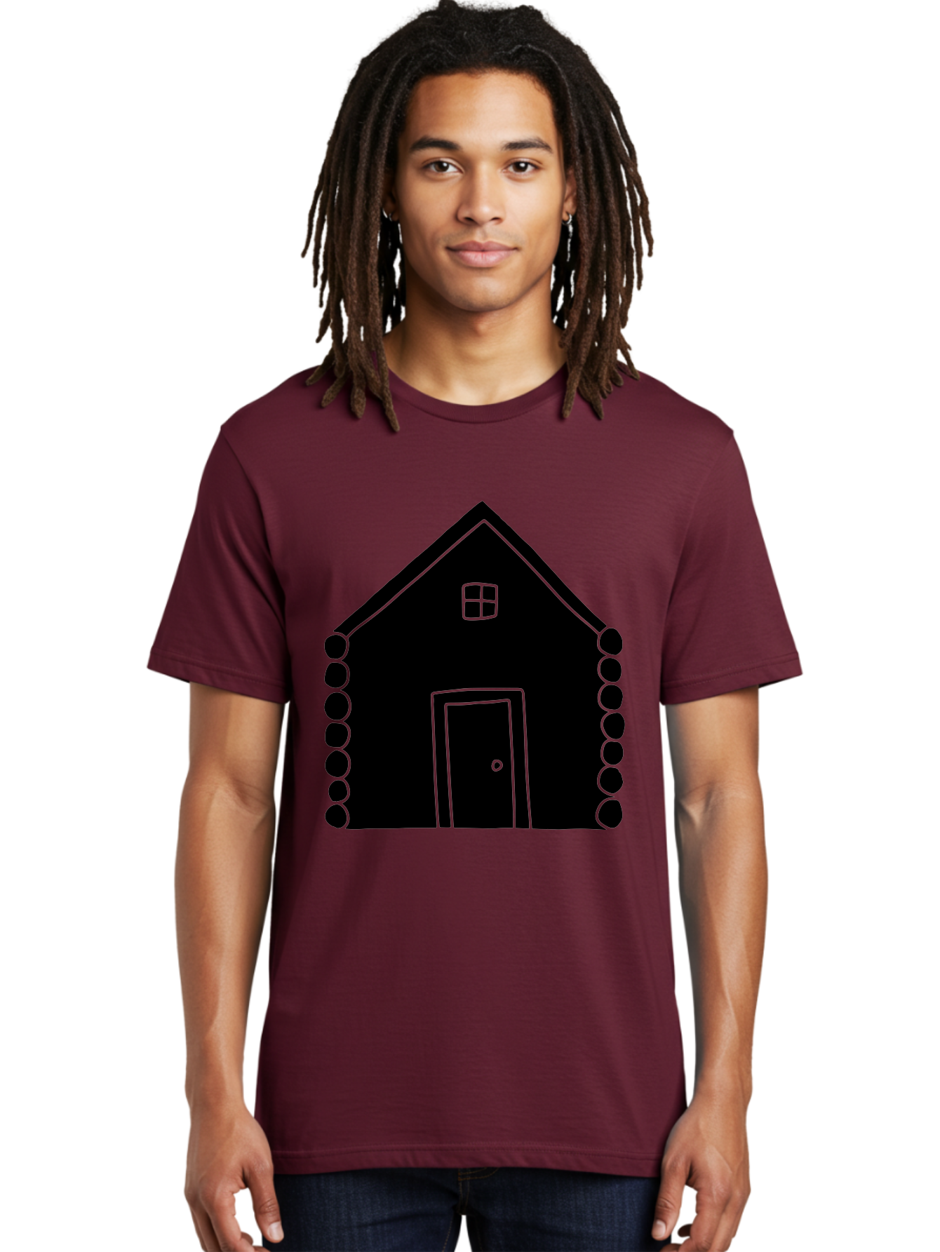 Log-Cabin Men'S Graphic Tee, 100% Cotton, Comfortable Casual Summer Wear, Machine Washable, Simple House Design, Minimalist Architecture, House Outline, Cozy Home, Door And Window, Simple Shapes, Modern Art -  Aaa602