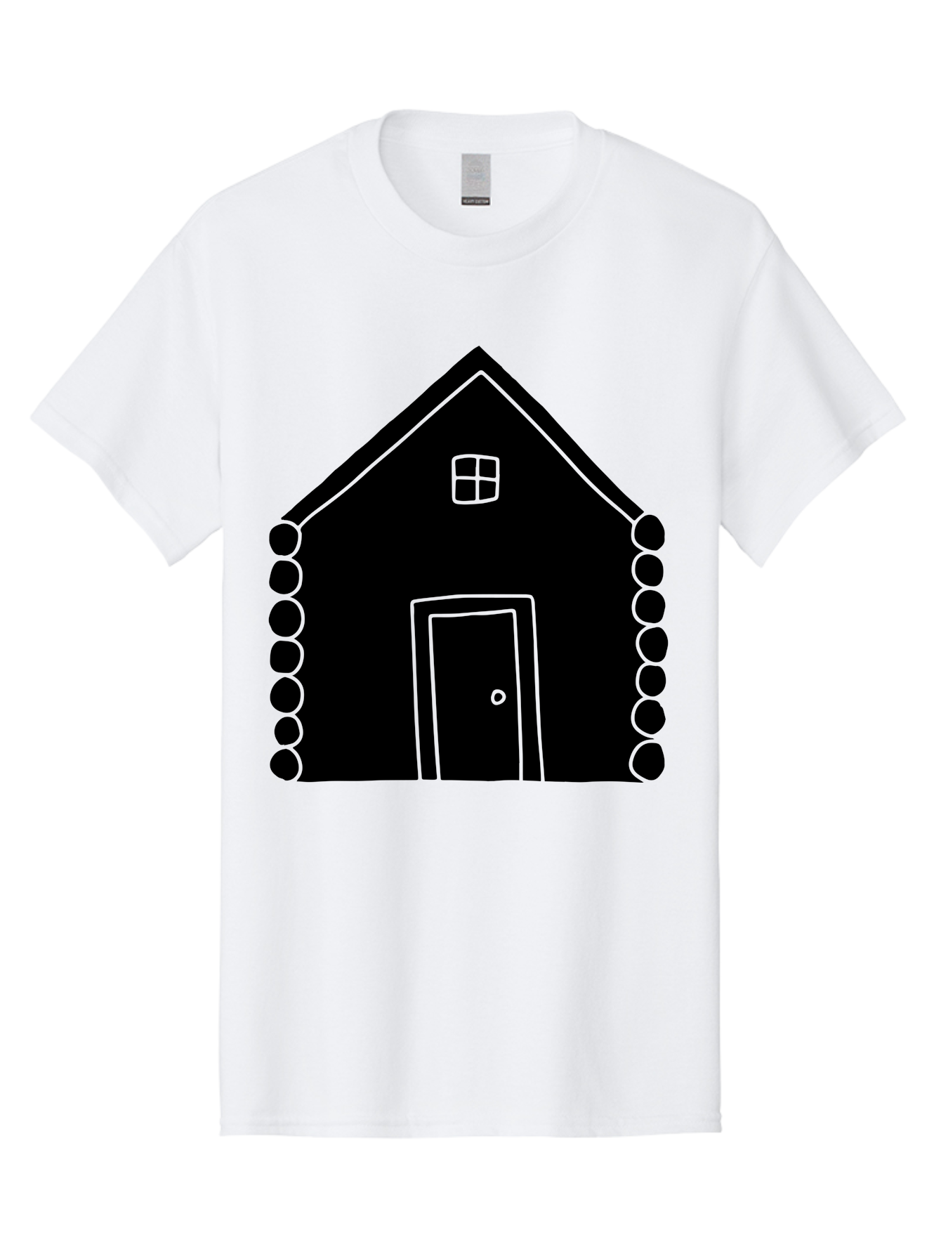 Log-Cabin Men'S Graphic Tee, 100% Cotton, Comfortable Casual Summer Wear, Machine Washable, Simple House Design, Minimalist Architecture, House Outline, Cozy Home, Door And Window, Simple Shapes, Modern Art -  Aaa602