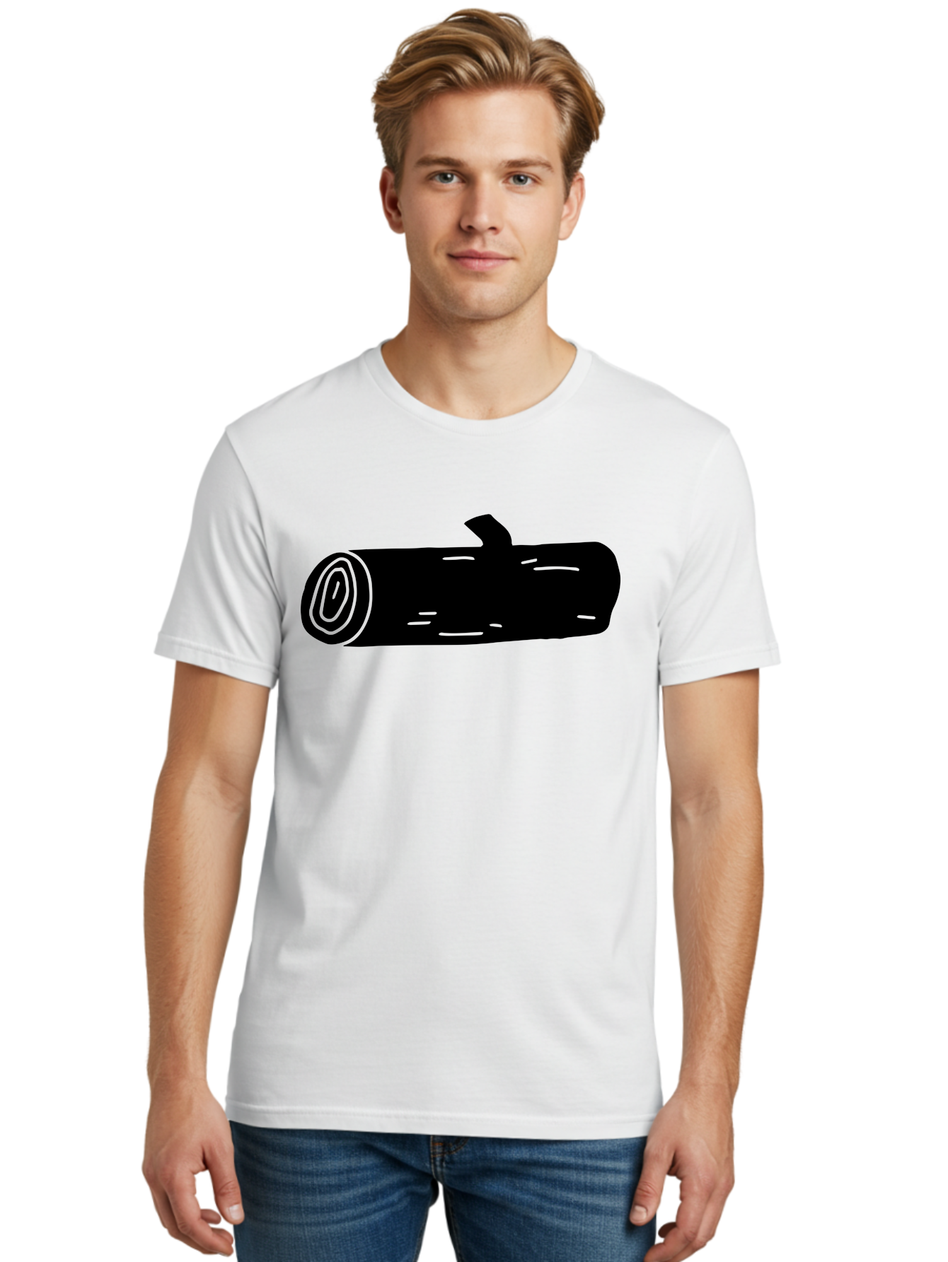 Log Men'S Graphic Tee, 100% Cotton, Comfortable Casual Summer Wear, Machine Washable, Log With Branch, Wooden Texture, Forest Log, Tree Trunk, Rustic Wood, Natural Material, Simple Illustration -  Aaa603