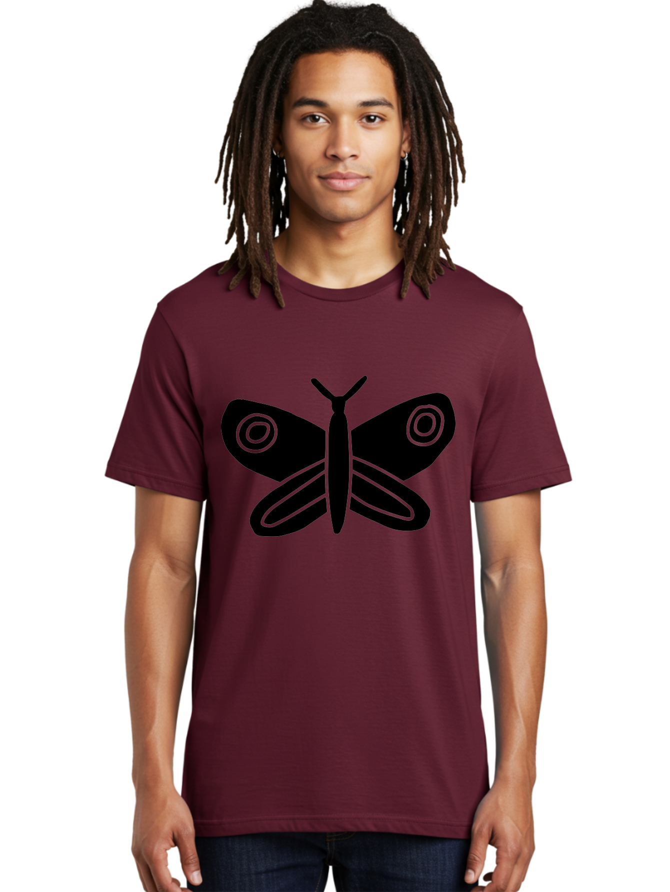 Luna-Moth Men'S Graphic Tee, 100% Cotton, Comfortable Casual Summer Wear, Machine Washable, Simple Moth Design, Minimalist Art, Black Silhouette, Green Outline, Stylized Insect, Modern Graphic, Wing Pattern, Nature Inspiration -  Aaa604