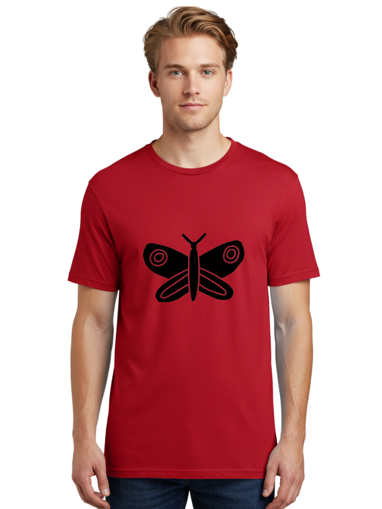 Luna-Moth Men'S Graphic Tee, 100% Cotton, Comfortable Casual Summer Wear, Machine Washable, Simple Moth Design, Minimalist Art, Black Silhouette, Green Outline, Stylized Insect, Modern Graphic, Wing Pattern, Nature Inspiration -  Aaa604