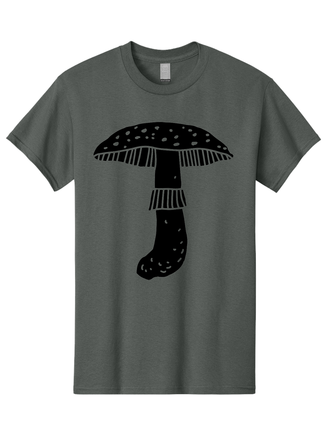 Mushroom-1 Men'S Graphic Tee, 100% Cotton, Comfortable Casual Summer Wear, Machine Washable, Mushroom Illustration, Black Silhouette, Spotted Cap, Striped Stem, Fungal Art, Whimsical Design, Fantasy Elements, Graphic Design -  Aaa605
