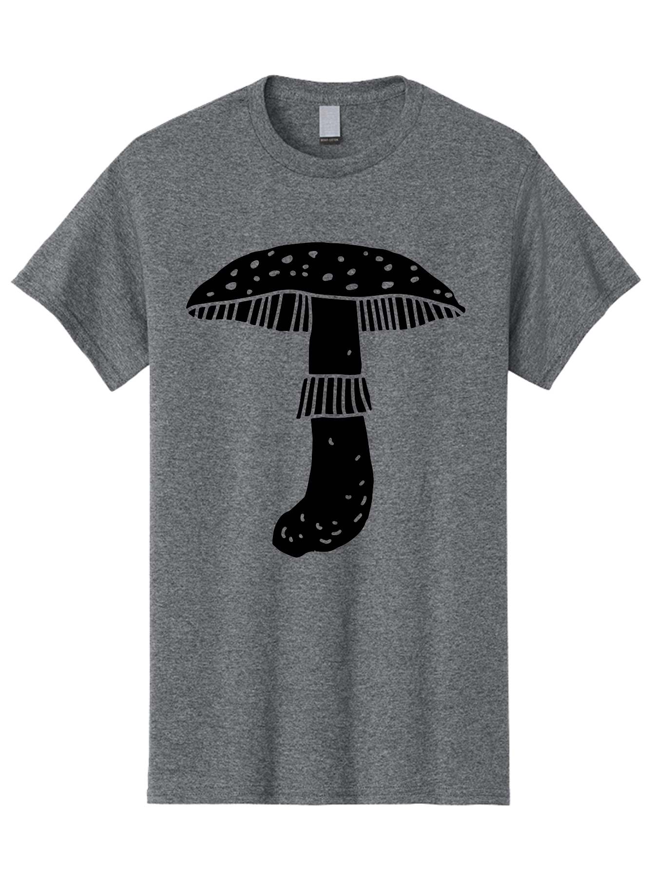 Mushroom-1 Men'S Graphic Tee, 100% Cotton, Comfortable Casual Summer Wear, Machine Washable, Mushroom Illustration, Black Silhouette, Spotted Cap, Striped Stem, Fungal Art, Whimsical Design, Fantasy Elements, Graphic Design -  Aaa605