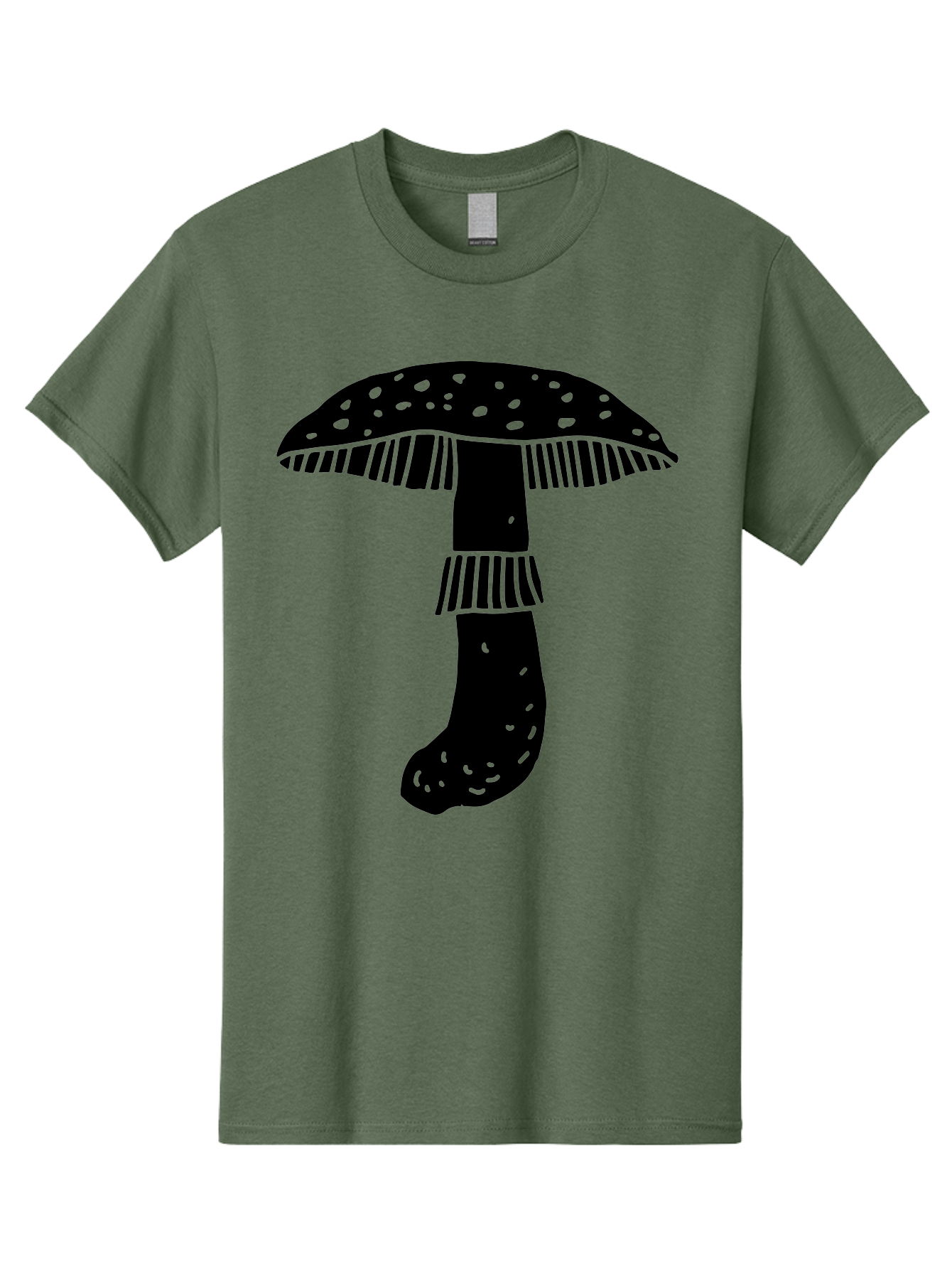 Mushroom-1 Men'S Graphic Tee, 100% Cotton, Comfortable Casual Summer Wear, Machine Washable, Mushroom Illustration, Black Silhouette, Spotted Cap, Striped Stem, Fungal Art, Whimsical Design, Fantasy Elements, Graphic Design -  Aaa605