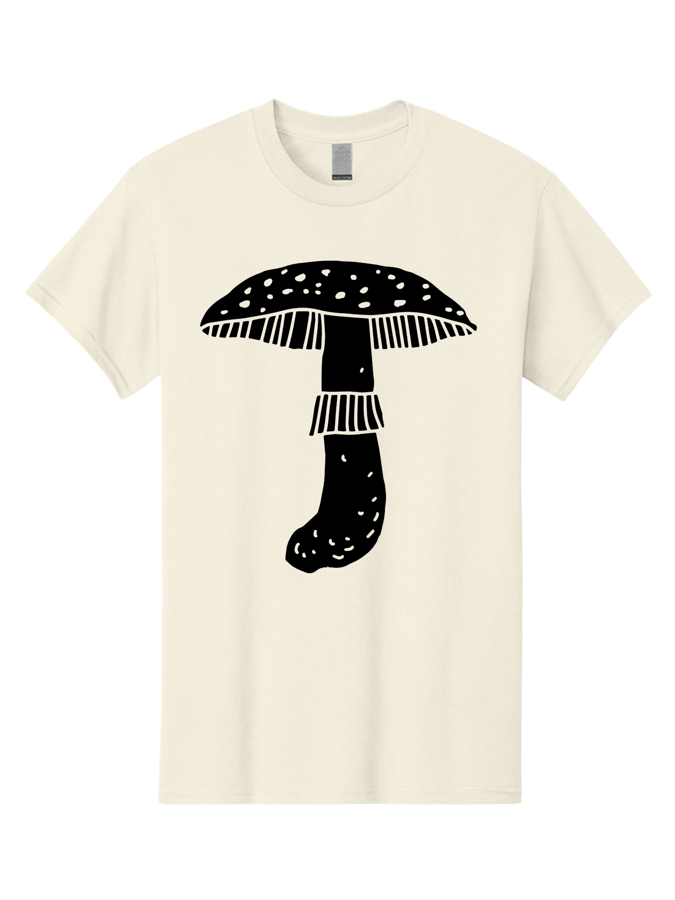 Mushroom-1 Men'S Graphic Tee, 100% Cotton, Comfortable Casual Summer Wear, Machine Washable, Mushroom Illustration, Black Silhouette, Spotted Cap, Striped Stem, Fungal Art, Whimsical Design, Fantasy Elements, Graphic Design -  Aaa605