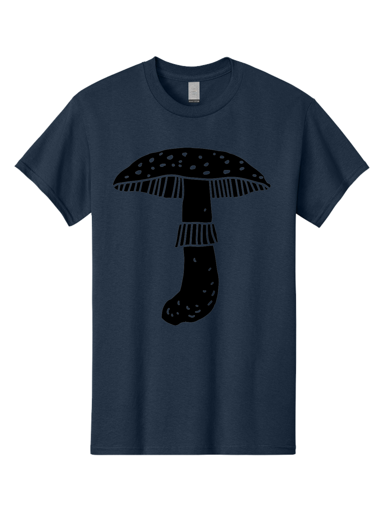 Mushroom-1 Men'S Graphic Tee, 100% Cotton, Comfortable Casual Summer Wear, Machine Washable, Mushroom Illustration, Black Silhouette, Spotted Cap, Striped Stem, Fungal Art, Whimsical Design, Fantasy Elements, Graphic Design -  Aaa605