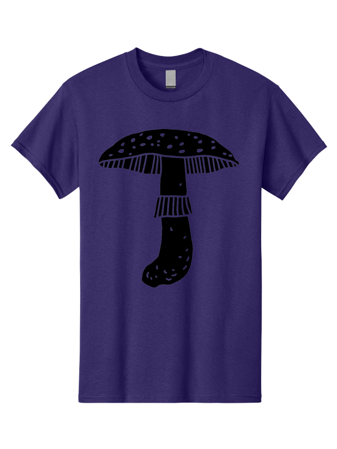 Mushroom-1 Men'S Graphic Tee, 100% Cotton, Comfortable Casual Summer Wear, Machine Washable, Mushroom Illustration, Black Silhouette, Spotted Cap, Striped Stem, Fungal Art, Whimsical Design, Fantasy Elements, Graphic Design -  Aaa605