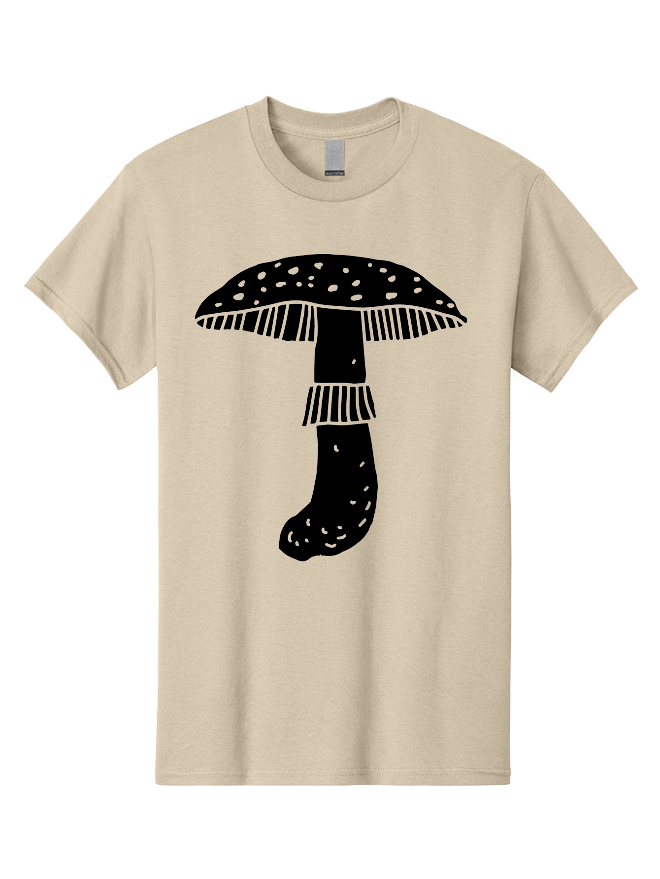 Mushroom-1 Men'S Graphic Tee, 100% Cotton, Comfortable Casual Summer Wear, Machine Washable, Mushroom Illustration, Black Silhouette, Spotted Cap, Striped Stem, Fungal Art, Whimsical Design, Fantasy Elements, Graphic Design -  Aaa605