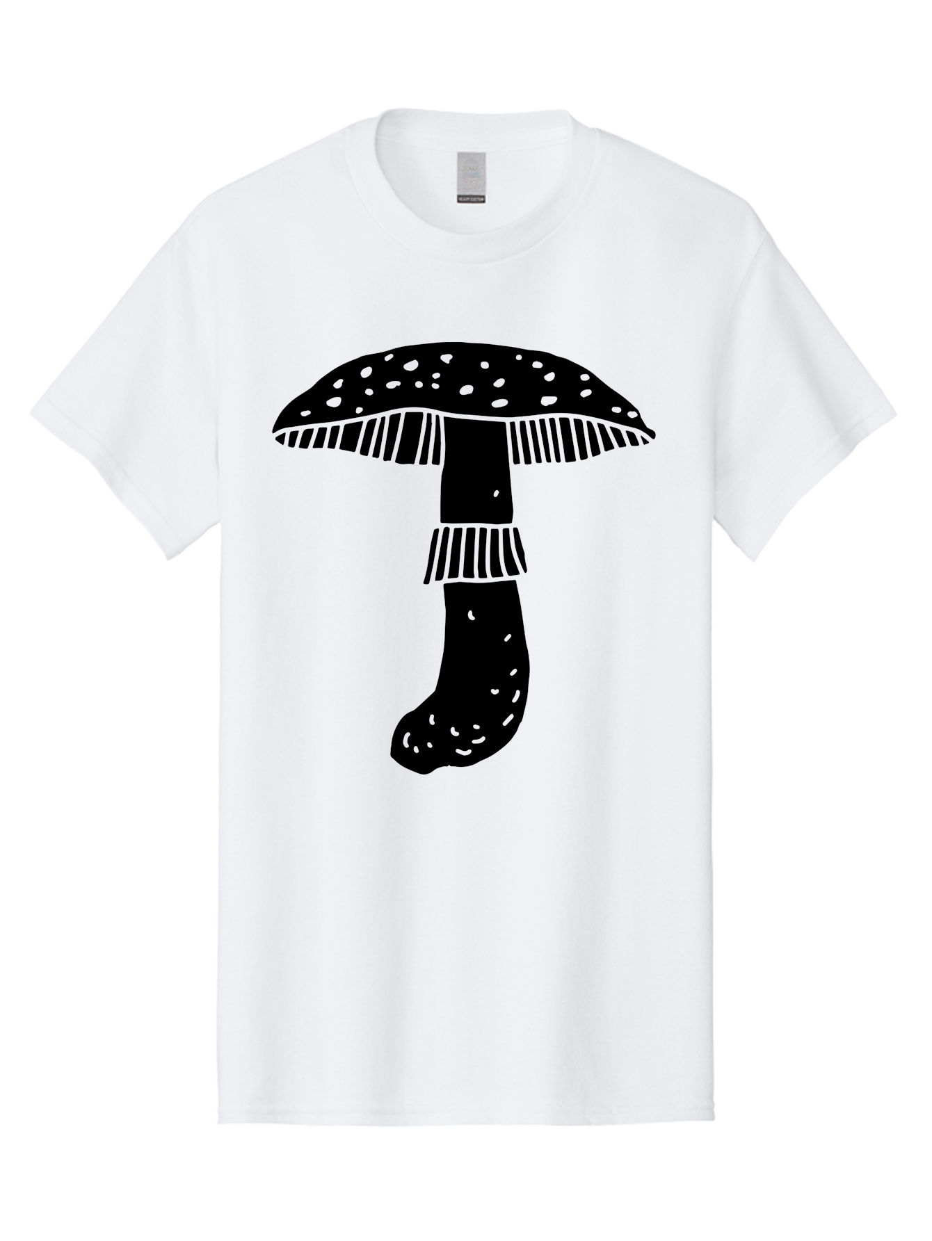 Mushroom-1 Men'S Graphic Tee, 100% Cotton, Comfortable Casual Summer Wear, Machine Washable, Mushroom Illustration, Black Silhouette, Spotted Cap, Striped Stem, Fungal Art, Whimsical Design, Fantasy Elements, Graphic Design -  Aaa605
