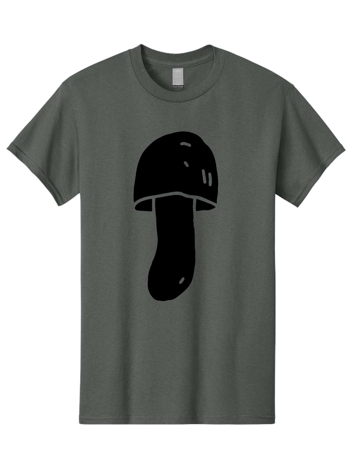 Mushroom-Graphic Men'S Graphic Tee, 100% Cotton, Comfortable Casual Summer Wear, Machine Washable, Mushroom Silhouette, Simple Design, Minimalist Art, Fungal Icon, Black And Green, Nature Symbol -  Aaa606
