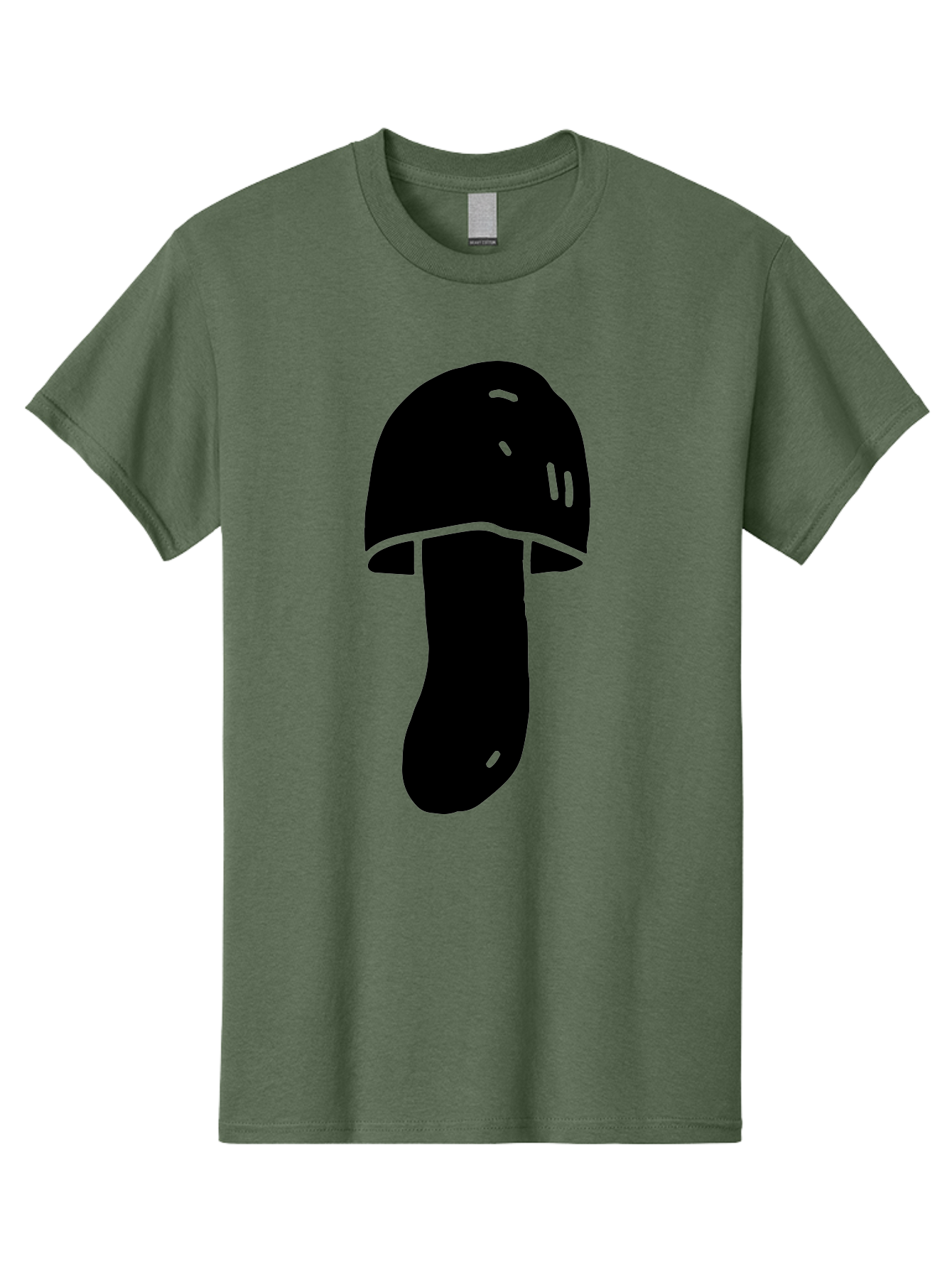 Mushroom-Graphic Men'S Graphic Tee, 100% Cotton, Comfortable Casual Summer Wear, Machine Washable, Mushroom Silhouette, Simple Design, Minimalist Art, Fungal Icon, Black And Green, Nature Symbol -  Aaa606