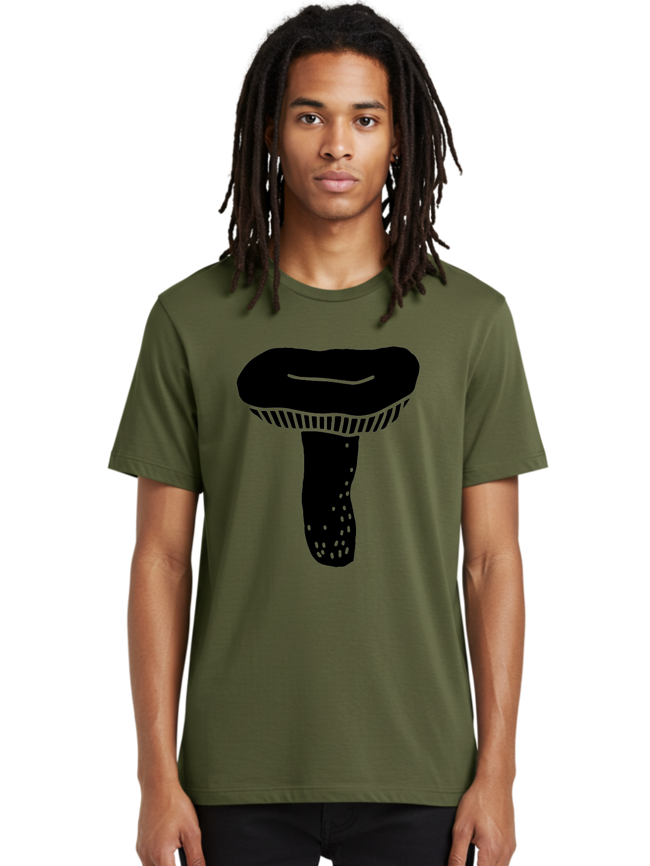 Mushroom Men'S Graphic Tee, 100% Cotton, Comfortable Casual Summer Wear, Machine Washable, Black Mushroom, Simple Design, Minimalist Art, Fungal Illustration, Stylized Fungus, Green Accents, Abstract Shape, Modern Graphics, -  Aaa608
