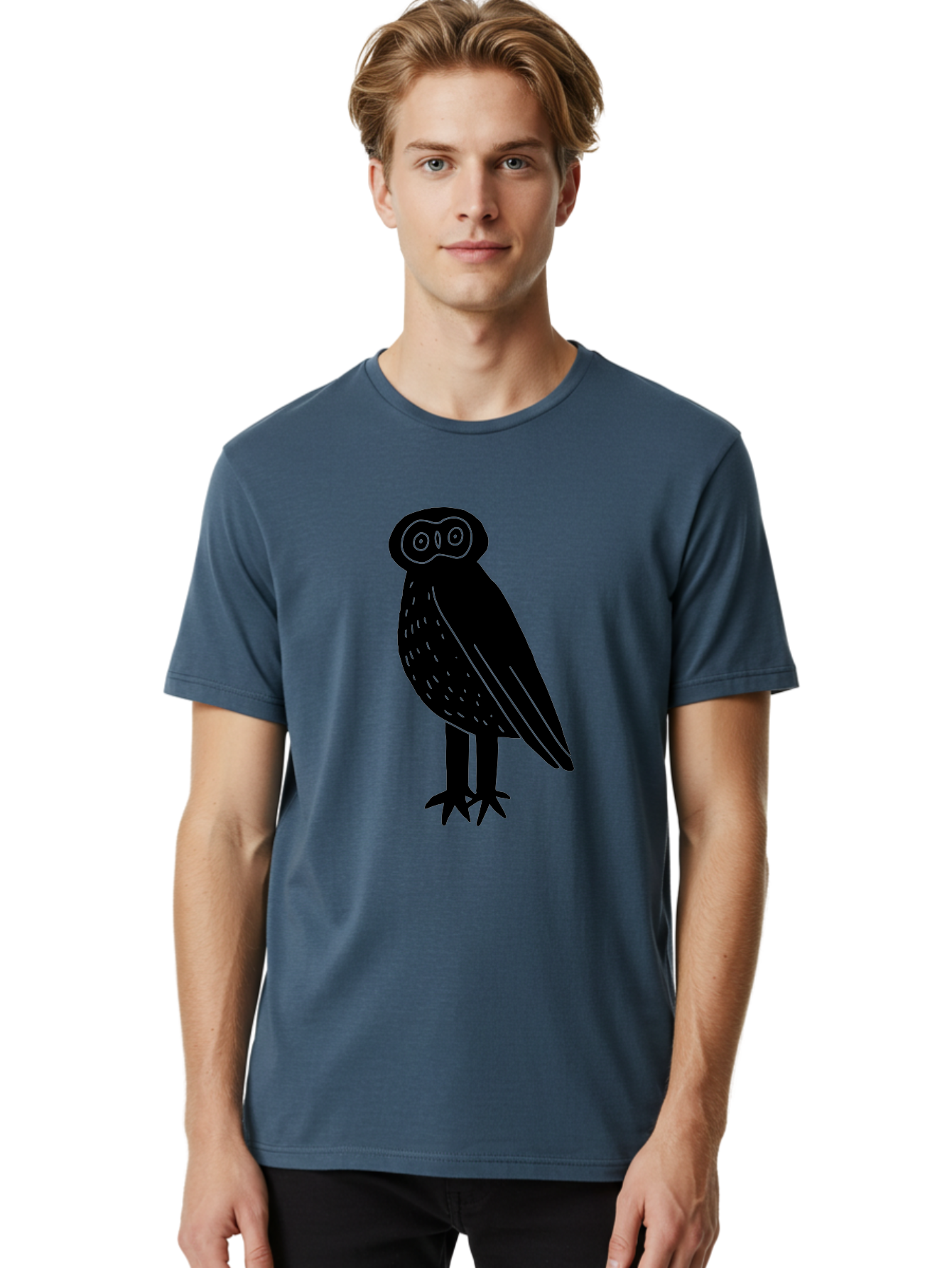 Owl Men'S Graphic Tee, 100% Cotton, Comfortable Casual Summer Wear, Machine Washable, Owl Silhouette, Minimalist Design, Simple Art, Black And Green, Wildlife Illustration, Nocturnal Bird, Abstract Owl -  Aaa609