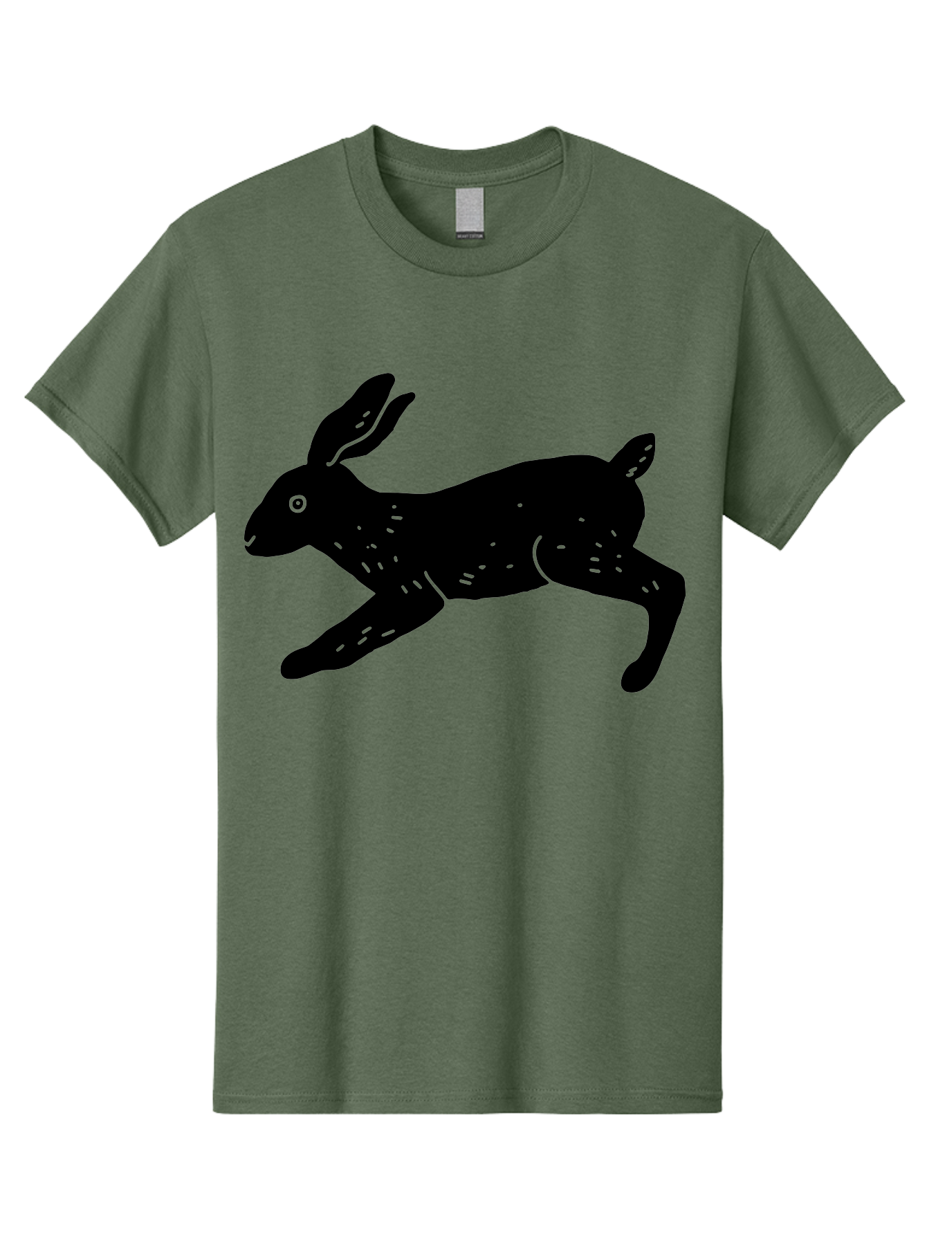 Rabbit-Silhouette Men'S Graphic Tee, 100% Cotton, Comfortable Casual Summer Wear, Machine Washable, Running Rabbit, Black Silhouette, Neon Green Accents, Dynamic Movement, Simple Design, Abstract Art, Minimalist Style, Rabbit Illustration -  Aaa610