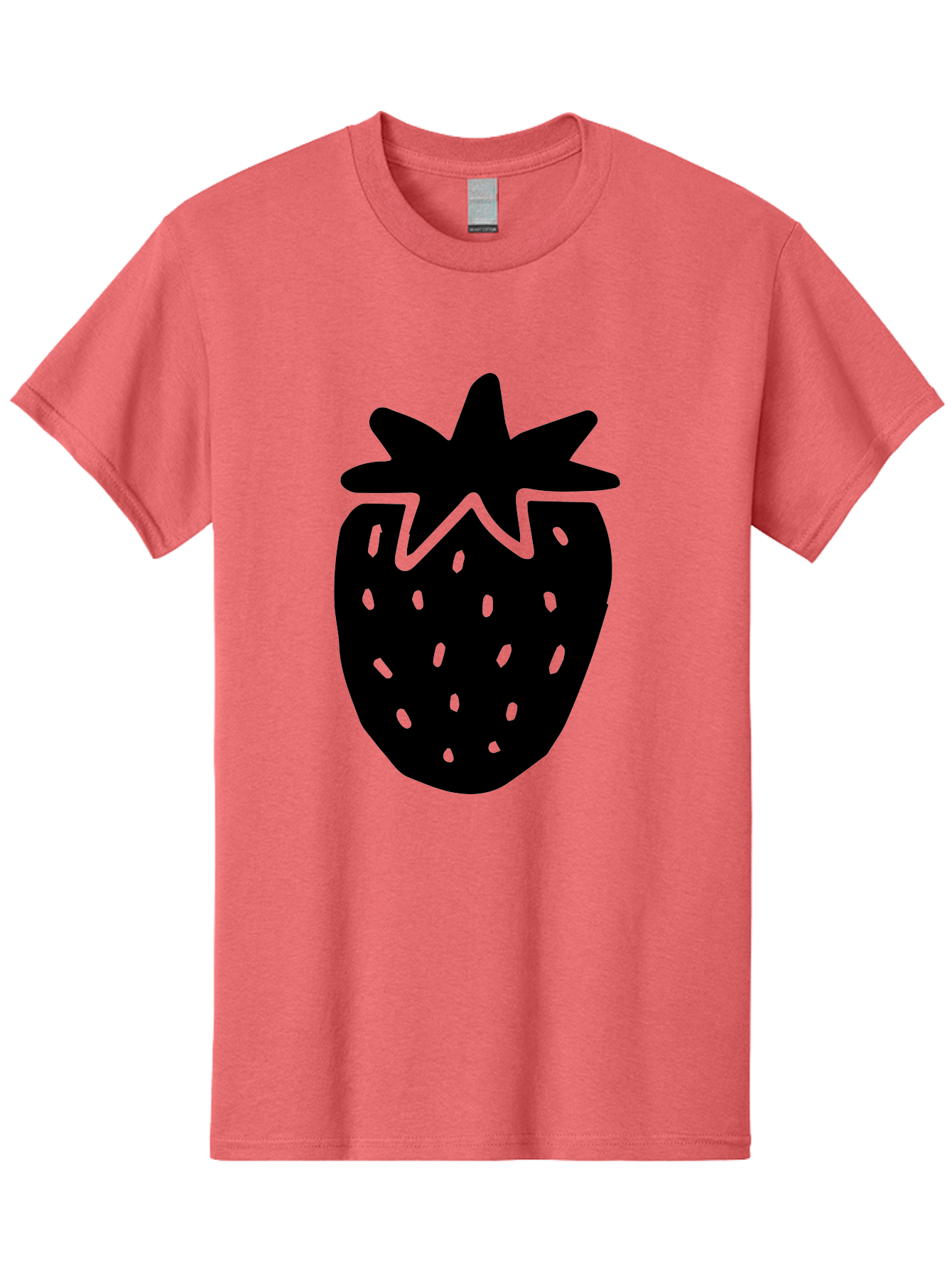 Strawberry Men'S Graphic Tee, 100% Cotton, Comfortable Casual Summer Wear, Machine Washable, Strawberry Silhouette, Simple Illustration, Strawberry Graphic, Black And Green, Fruit Icon, Summer Fruit -  Aaa612
