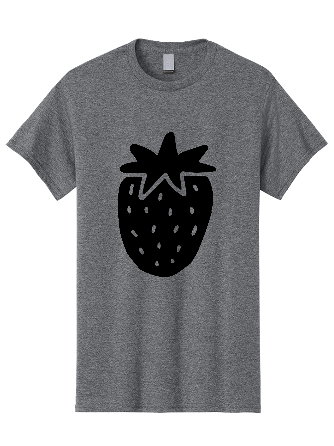 Strawberry Men'S Graphic Tee, 100% Cotton, Comfortable Casual Summer Wear, Machine Washable, Strawberry Silhouette, Simple Illustration, Strawberry Graphic, Black And Green, Fruit Icon, Summer Fruit -  Aaa612