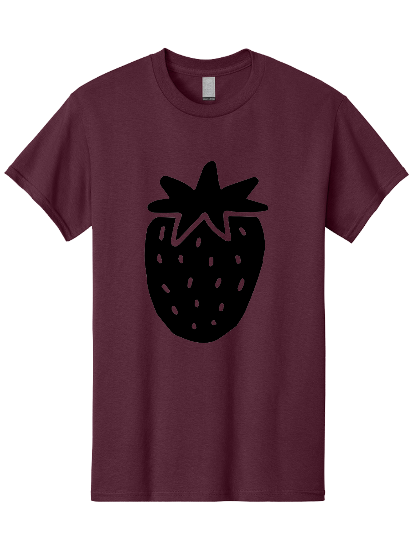 Strawberry Men'S Graphic Tee, 100% Cotton, Comfortable Casual Summer Wear, Machine Washable, Strawberry Silhouette, Simple Illustration, Strawberry Graphic, Black And Green, Fruit Icon, Summer Fruit -  Aaa612